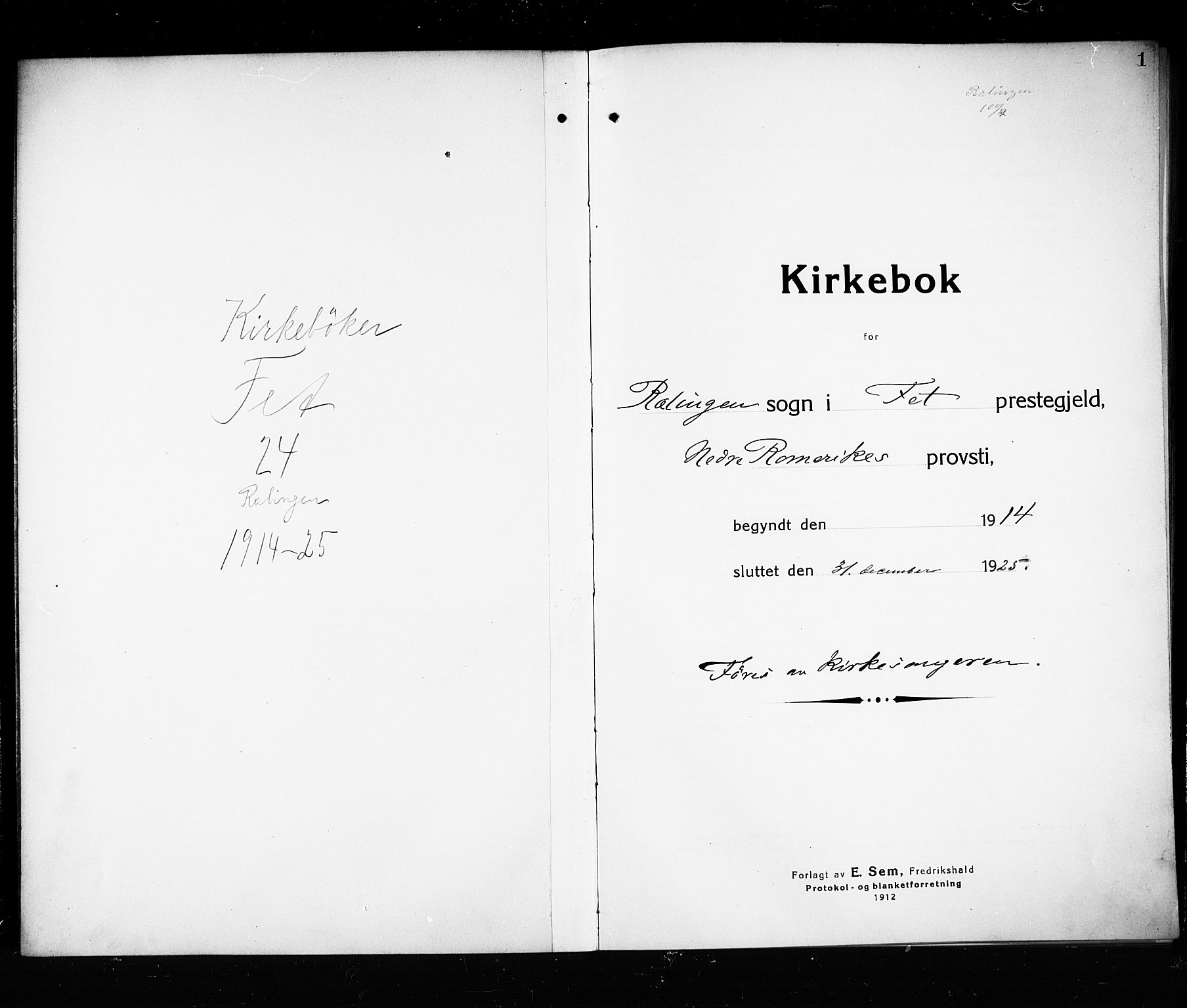 Fet prestekontor Kirkebøker, SAO/A-10370a/G/Gb/L0006: Parish register (copy) no. II 6, 1914-1925, p. 1