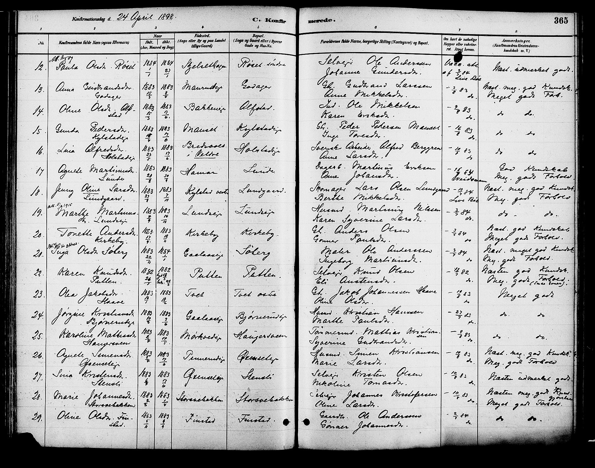 Vang prestekontor, Hedmark, SAH/PREST-008/H/Ha/Haa/L0018B: Parish register (official) no. 18B, 1880-1906, p. 365