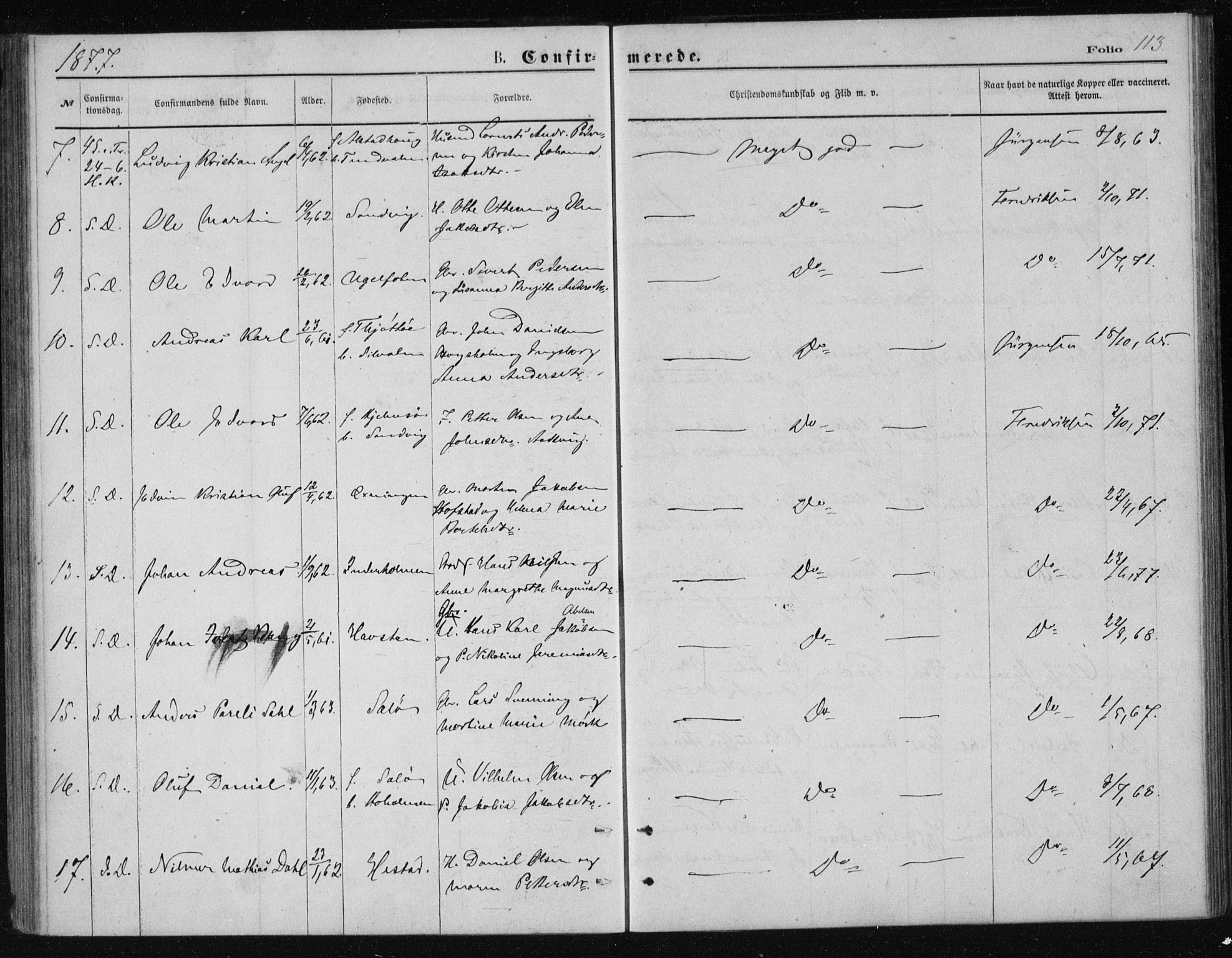 Ministerialprotokoller, klokkerbøker og fødselsregistre - Nordland, AV/SAT-A-1459/834/L0506: Parish register (official) no. 834A04, 1872-1878, p. 113