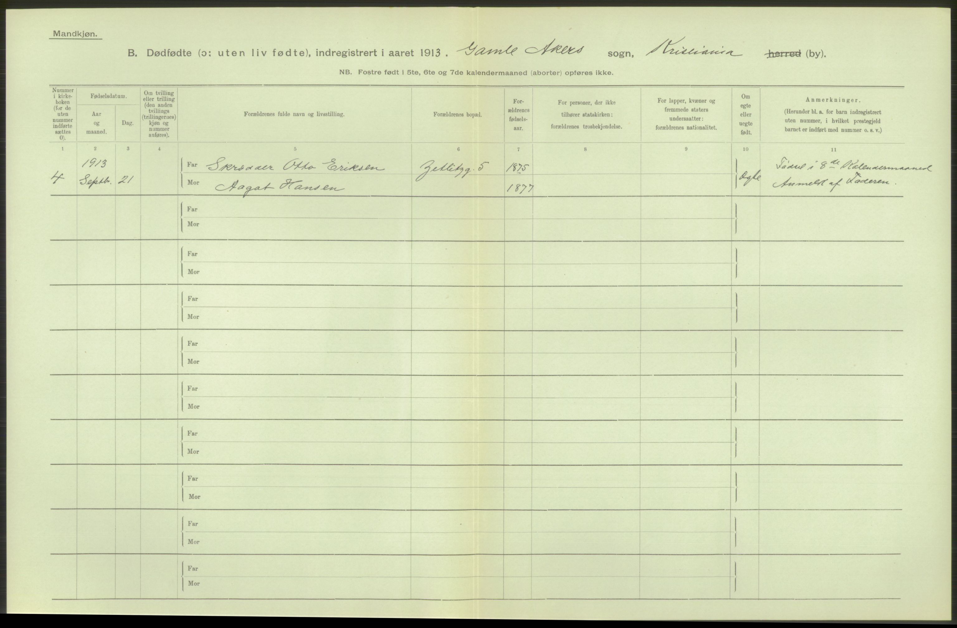 Statistisk sentralbyrå, Sosiodemografiske emner, Befolkning, RA/S-2228/D/Df/Dfb/Dfbc/L0010: Kristiania: Døde, dødfødte., 1913, p. 100