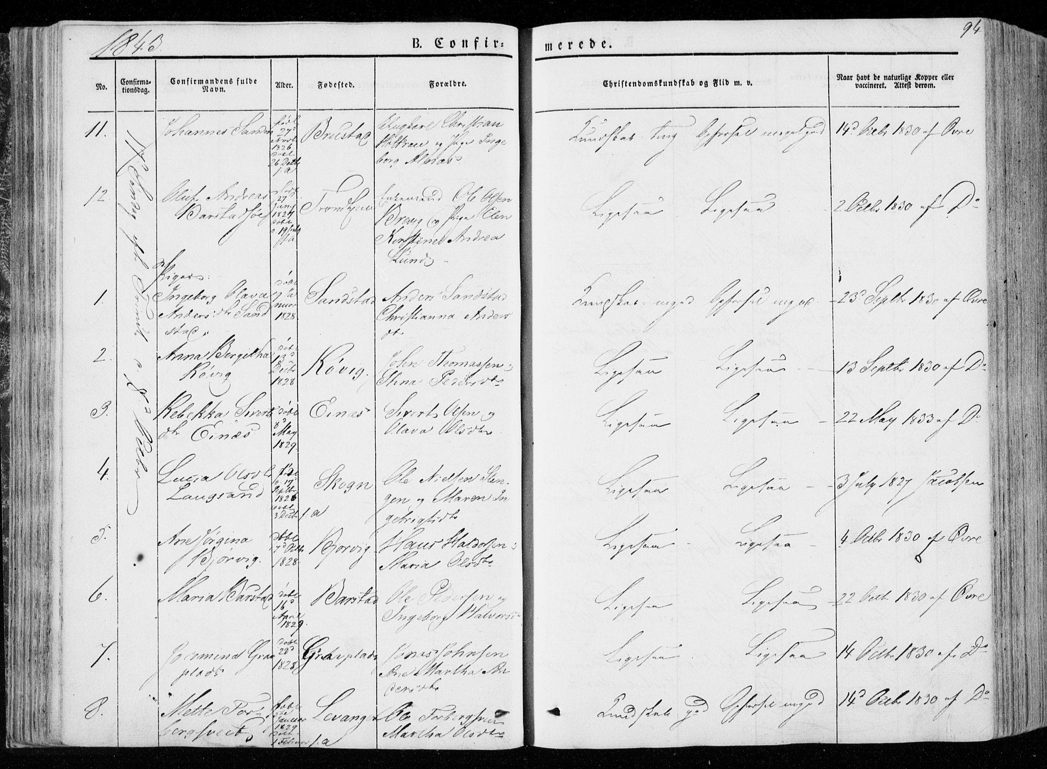 Ministerialprotokoller, klokkerbøker og fødselsregistre - Nord-Trøndelag, SAT/A-1458/722/L0218: Parish register (official) no. 722A05, 1843-1868, p. 94
