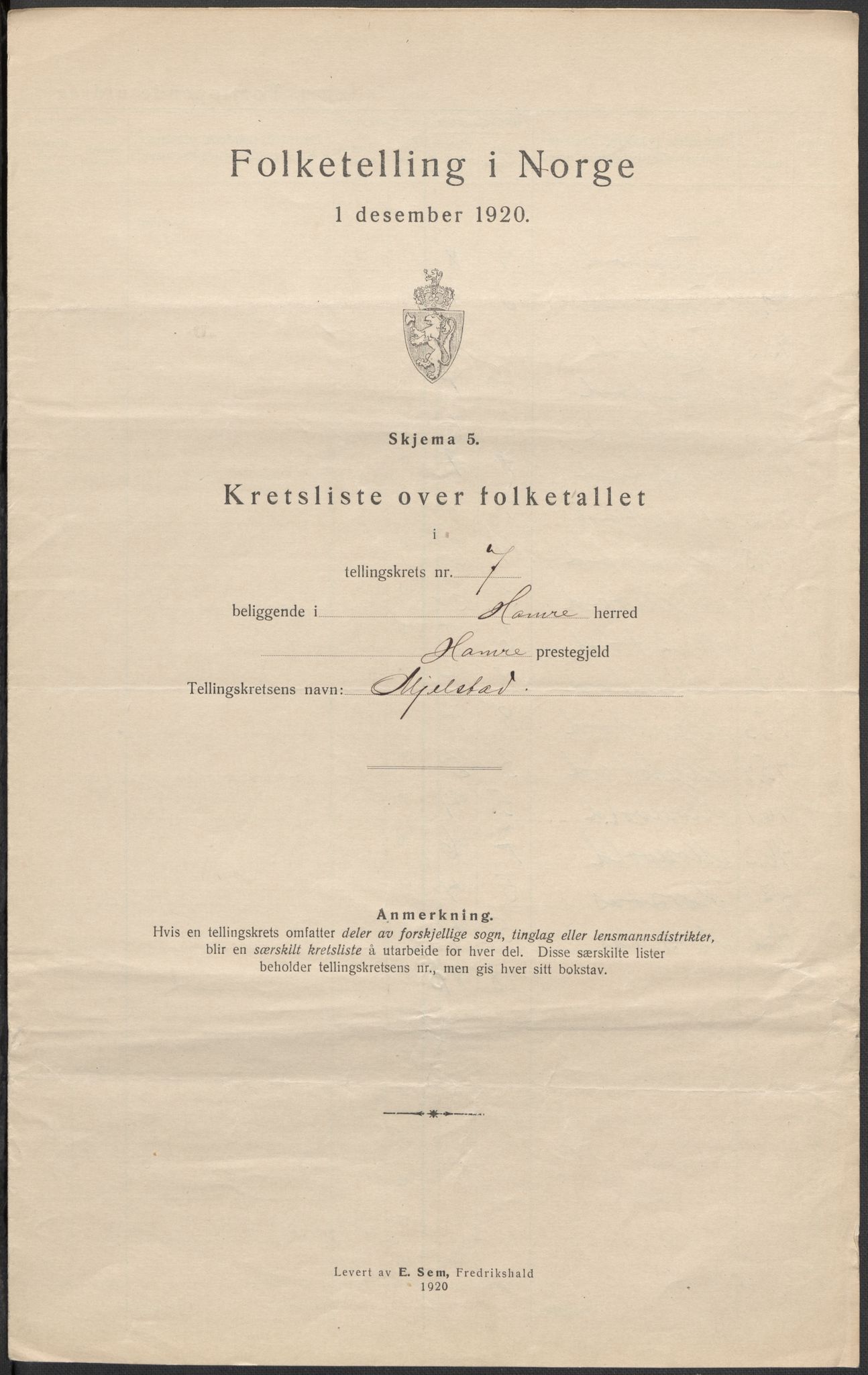 SAB, 1920 census for Hamre, 1920, p. 27