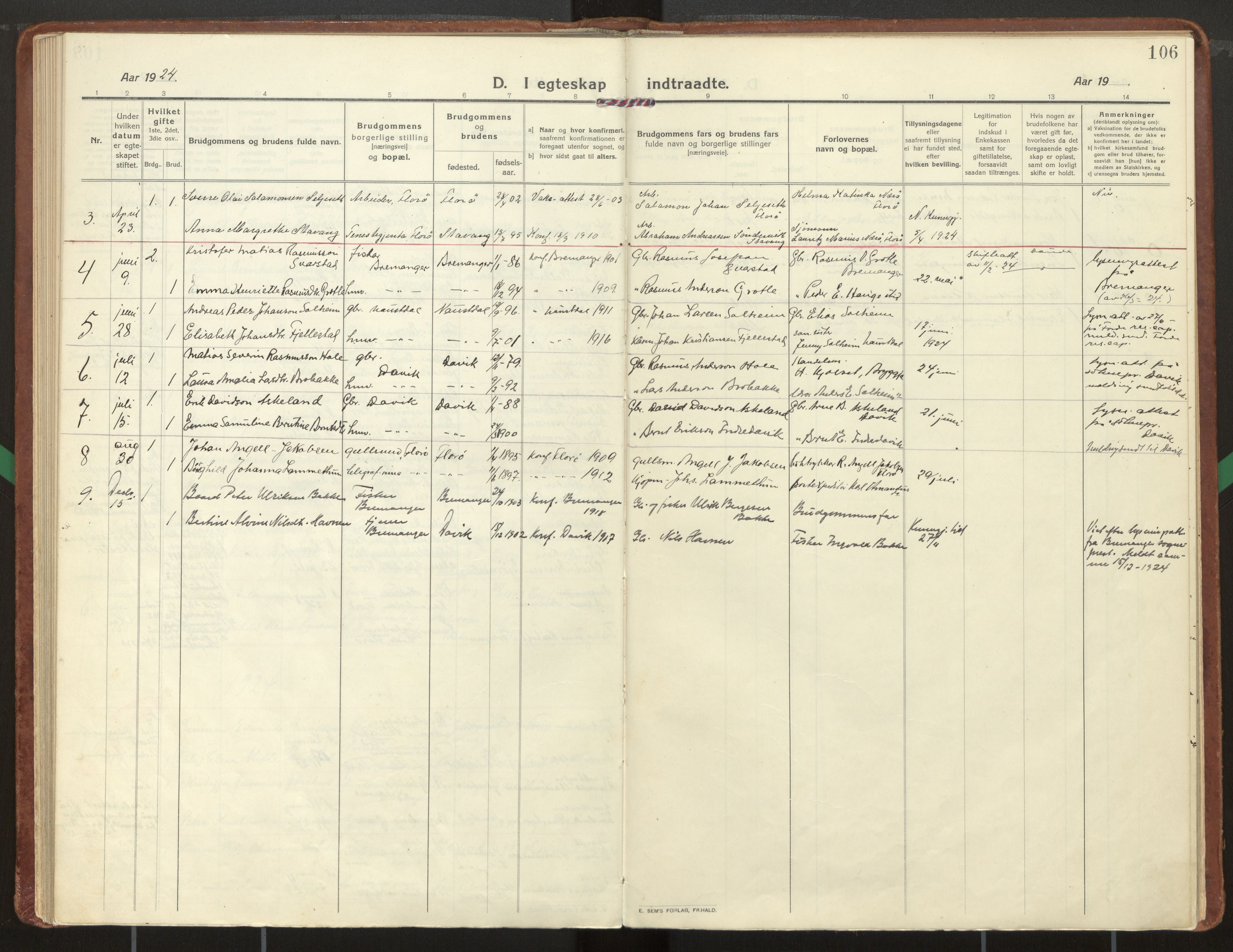 Kinn sokneprestembete, SAB/A-80801/H/Haa/Haac/L0003: Parish register (official) no. C 3, 1917-1934, p. 106