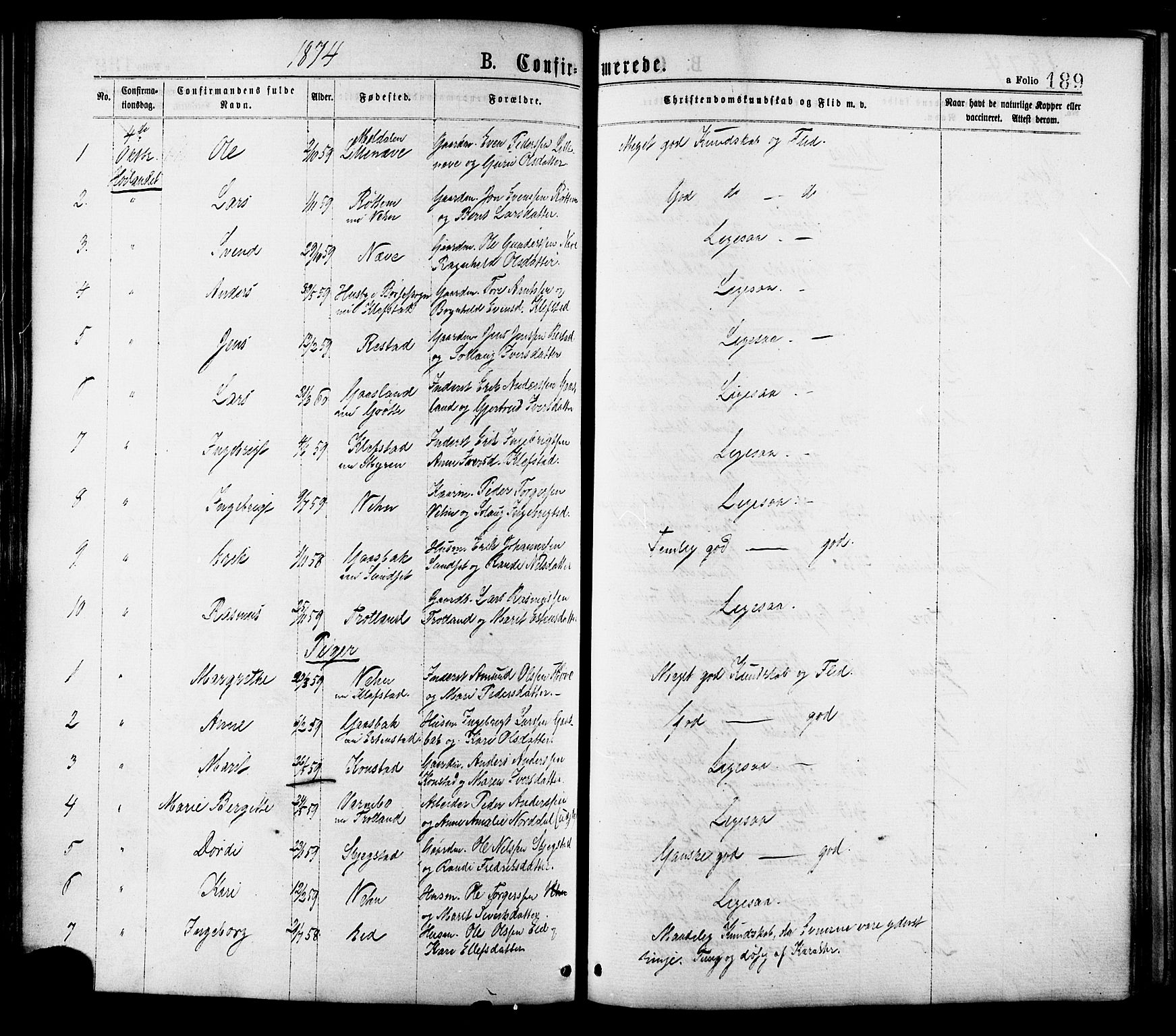 Ministerialprotokoller, klokkerbøker og fødselsregistre - Sør-Trøndelag, SAT/A-1456/691/L1079: Parish register (official) no. 691A11, 1873-1886, p. 189