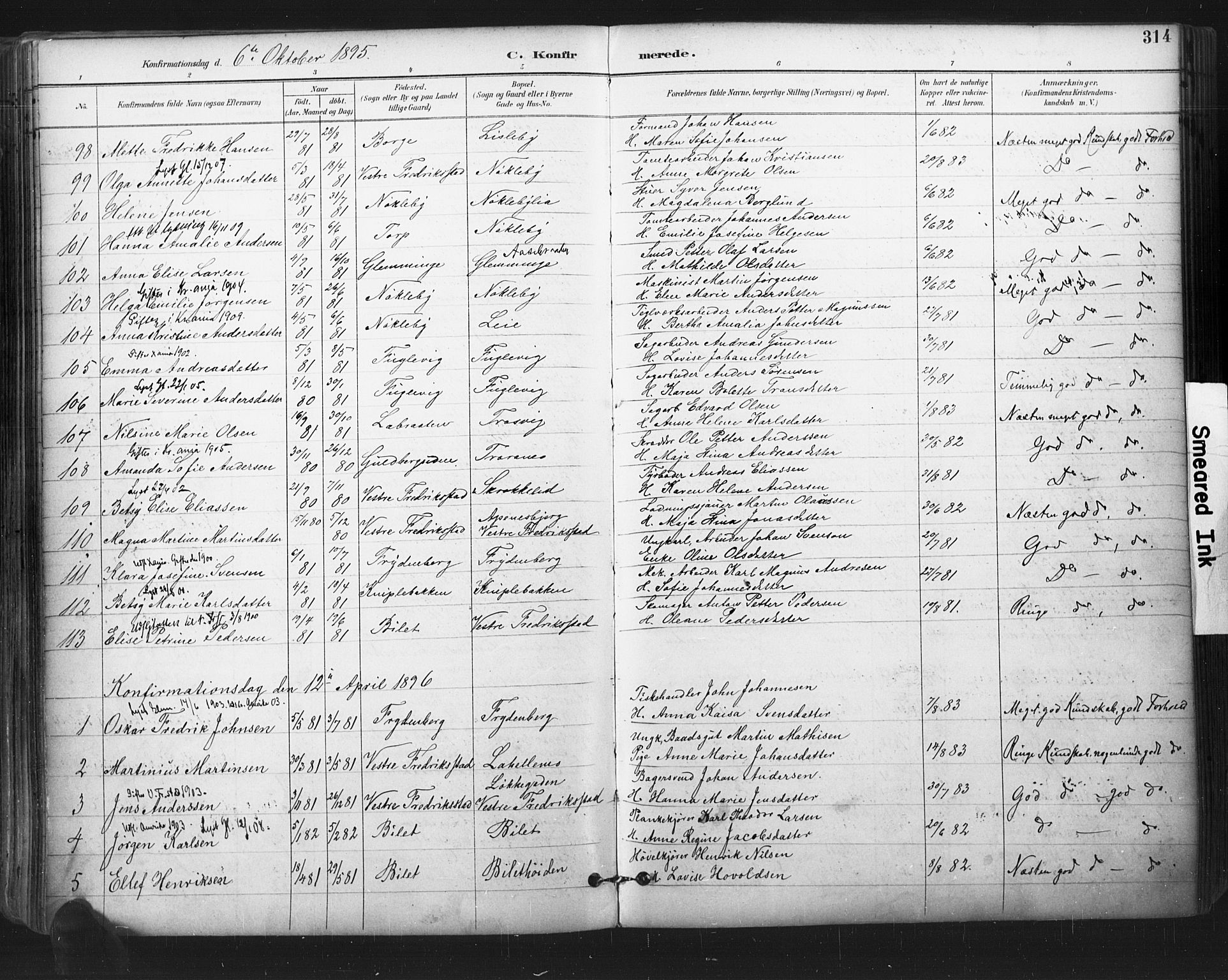 Glemmen prestekontor Kirkebøker, SAO/A-10908/F/Fa/L0013: Parish register (official) no. 13, 1892-1907, p. 314
