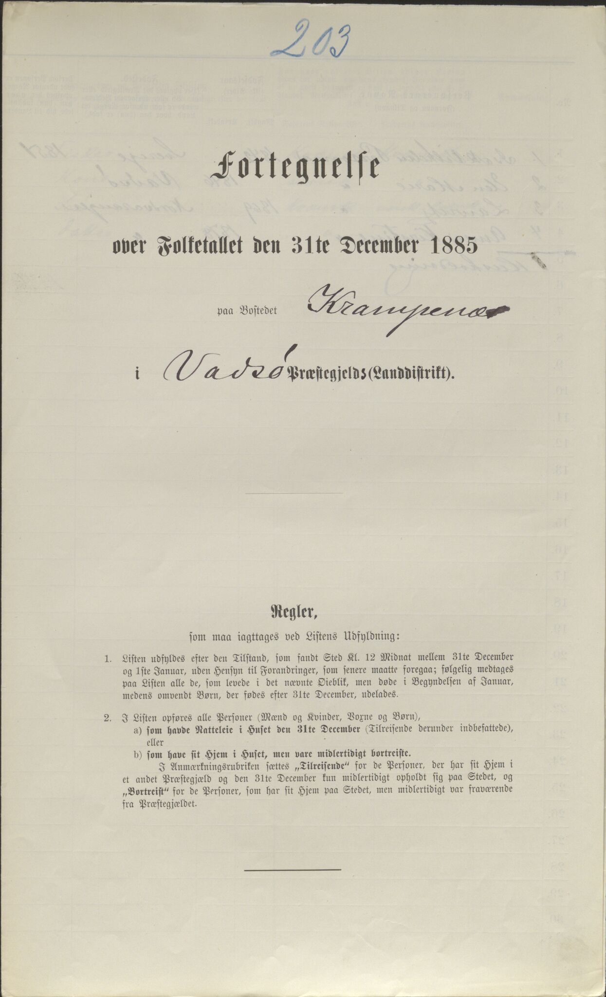 SATØ, 1885 census for 2029 Vadsø, 1885, p. 203a