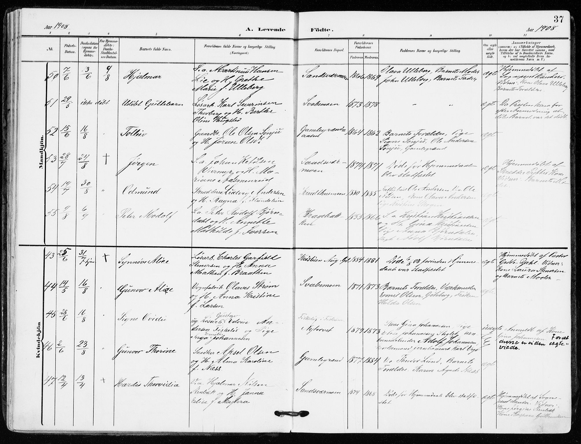 Kongsberg kirkebøker, AV/SAKO-A-22/F/Fb/L0004: Parish register (official) no. II 4, 1906-1918, p. 37
