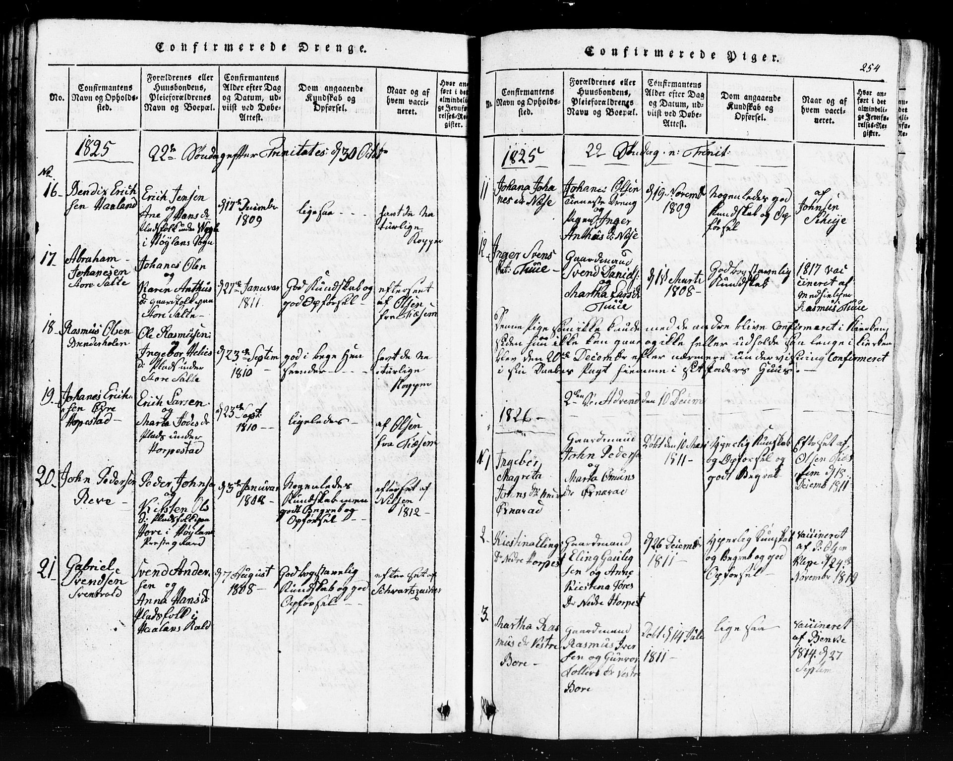 Klepp sokneprestkontor, SAST/A-101803/001/3/30BB/L0001: Parish register (copy) no.  B 1, 1816-1859, p. 254