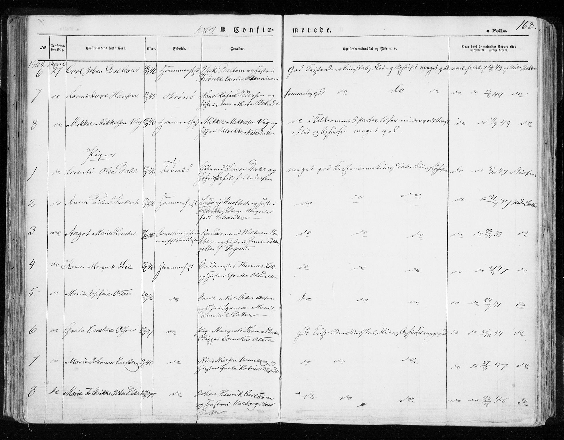 Hammerfest sokneprestkontor, AV/SATØ-S-1347/H/Ha/L0005.kirke: Parish register (official) no. 5, 1857-1869, p. 163