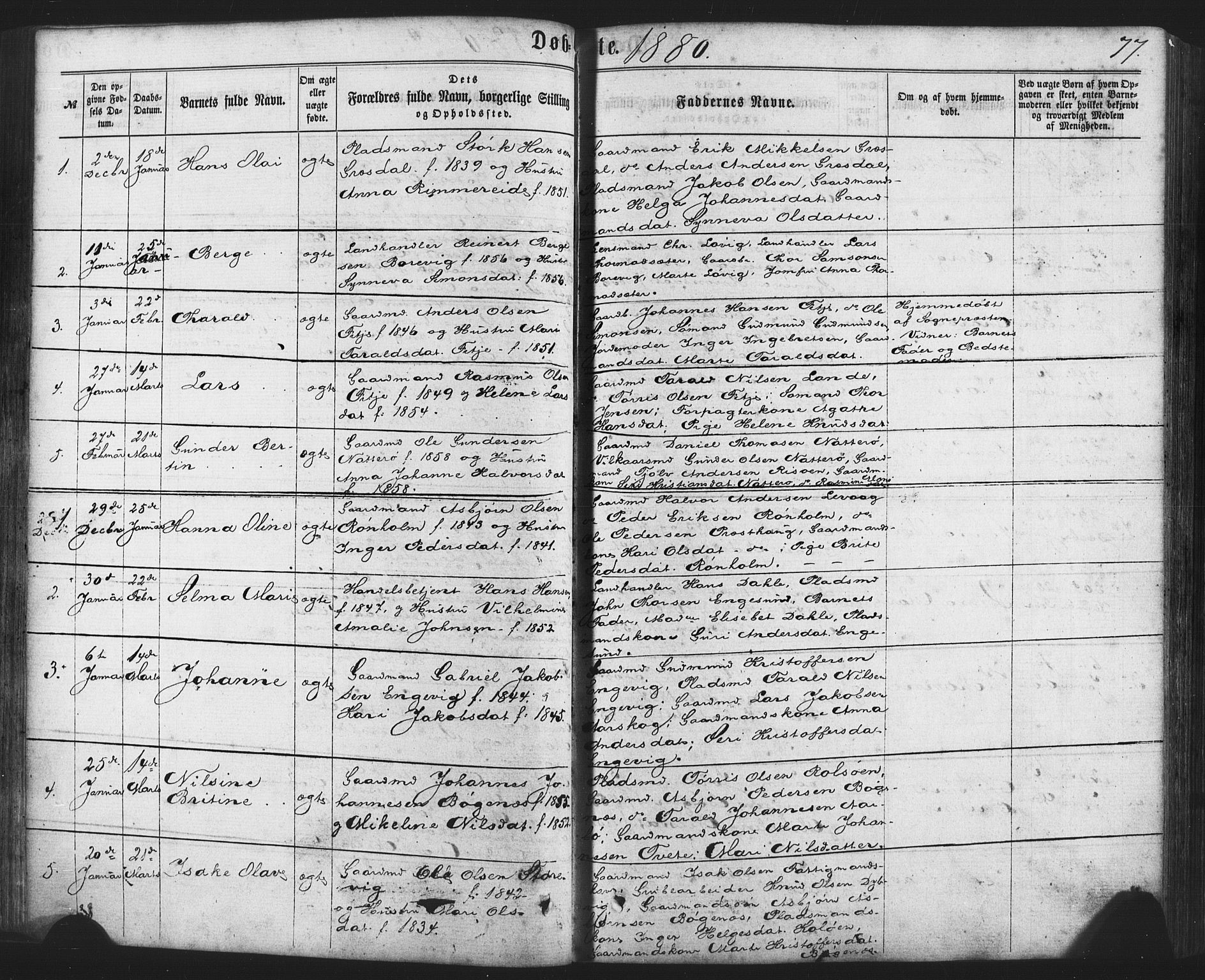 Fitjar sokneprestembete, SAB/A-99926: Parish register (official) no. A 1, 1862-1881, p. 77