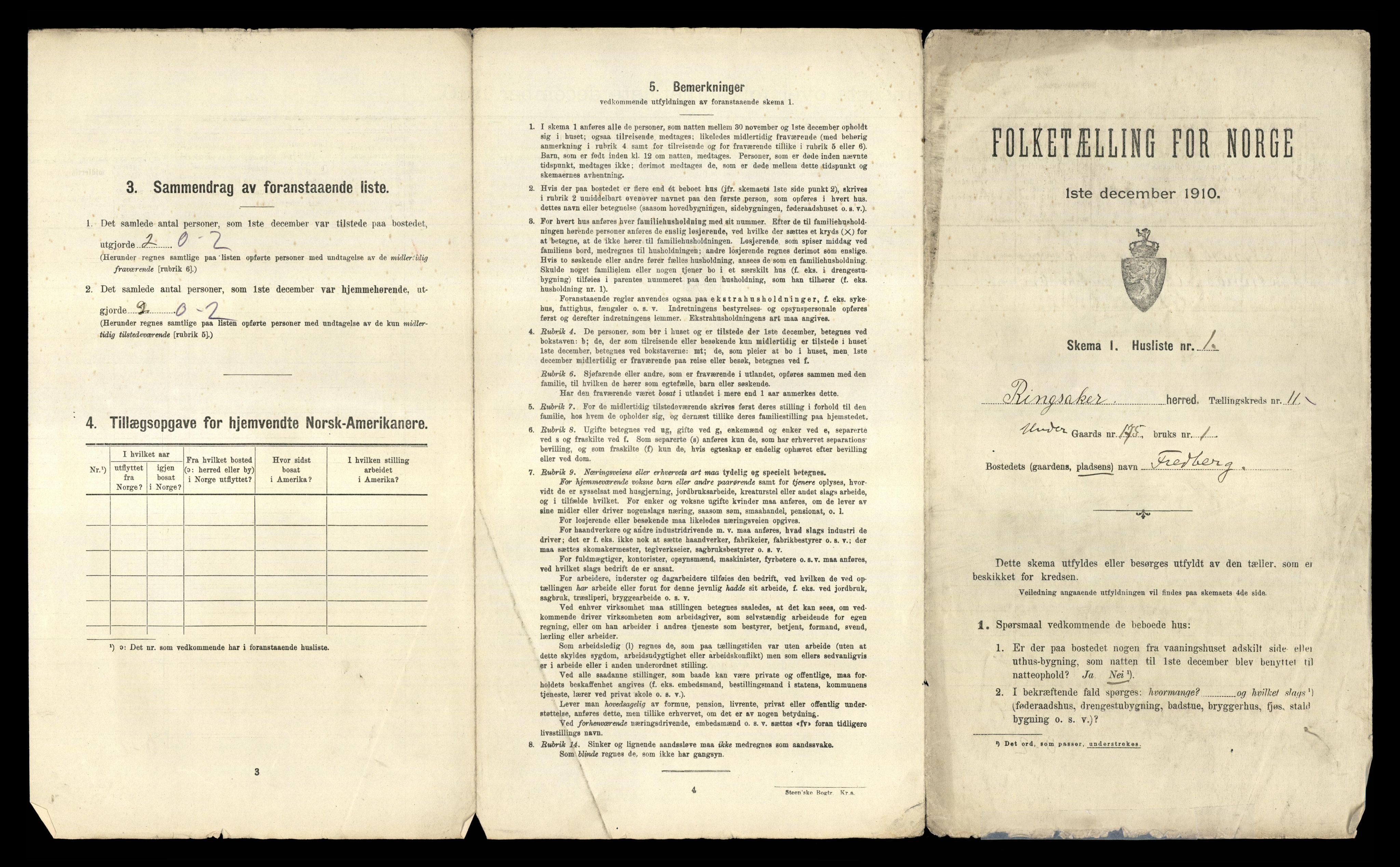 RA, 1910 census for Ringsaker, 1910, p. 2025