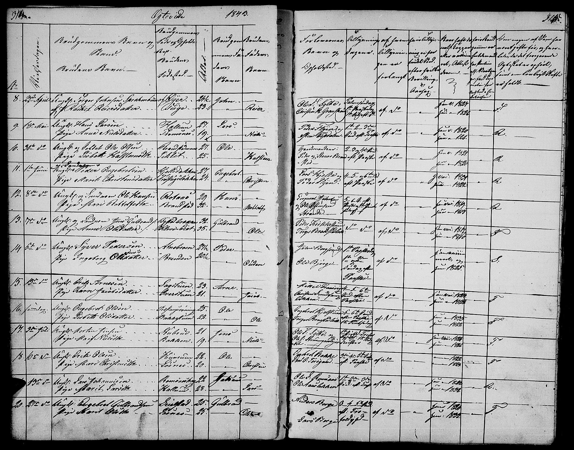 Ringebu prestekontor, SAH/PREST-082/H/Ha/Hab/L0002: Parish register (copy) no. 2, 1839-1853, p. 314-315