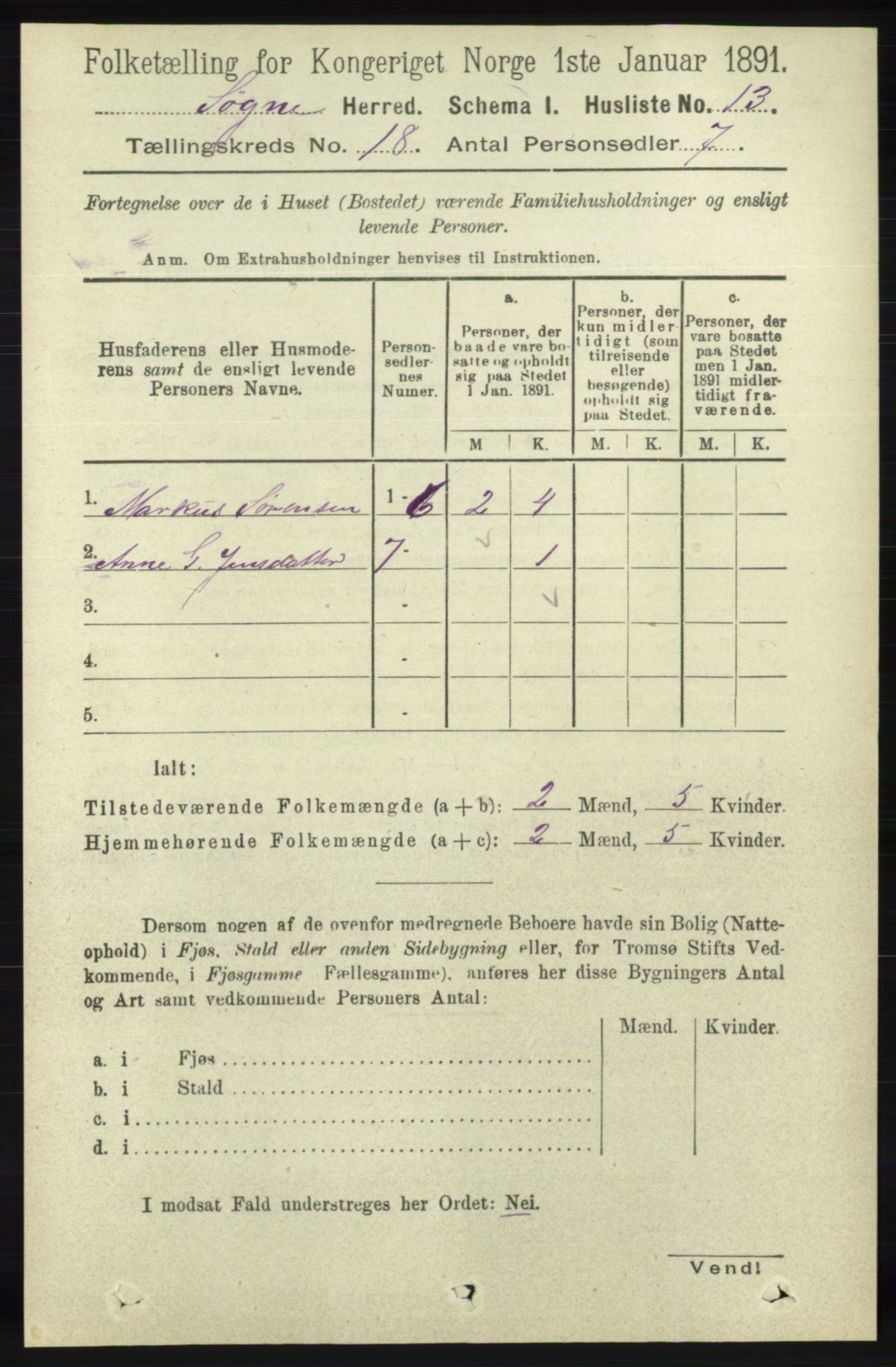 RA, 1891 census for 1018 Søgne, 1891, p. 4715