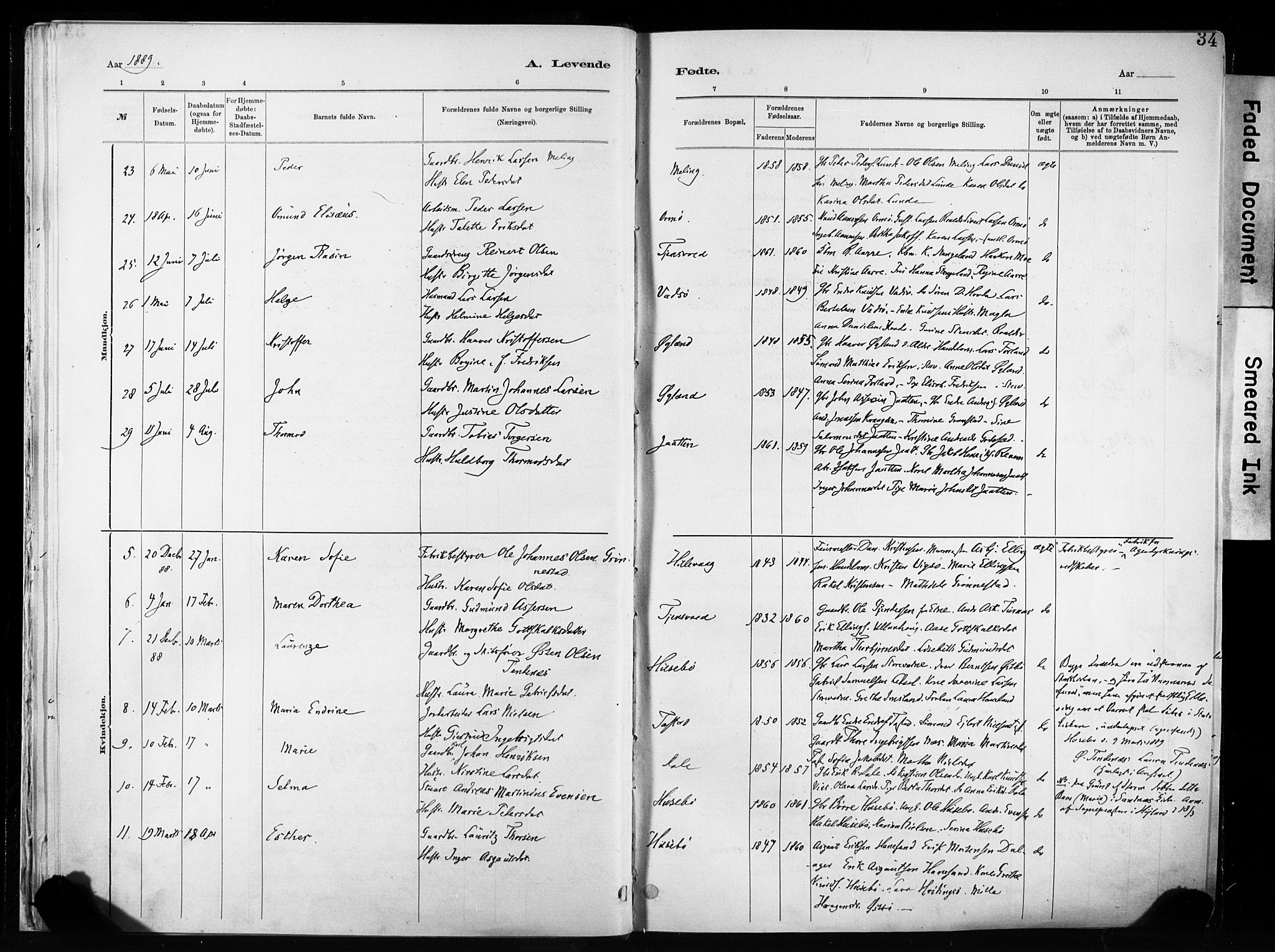 Hetland sokneprestkontor, AV/SAST-A-101826/30/30BA/L0011: Parish register (official) no. A 11, 1884-1911, p. 34