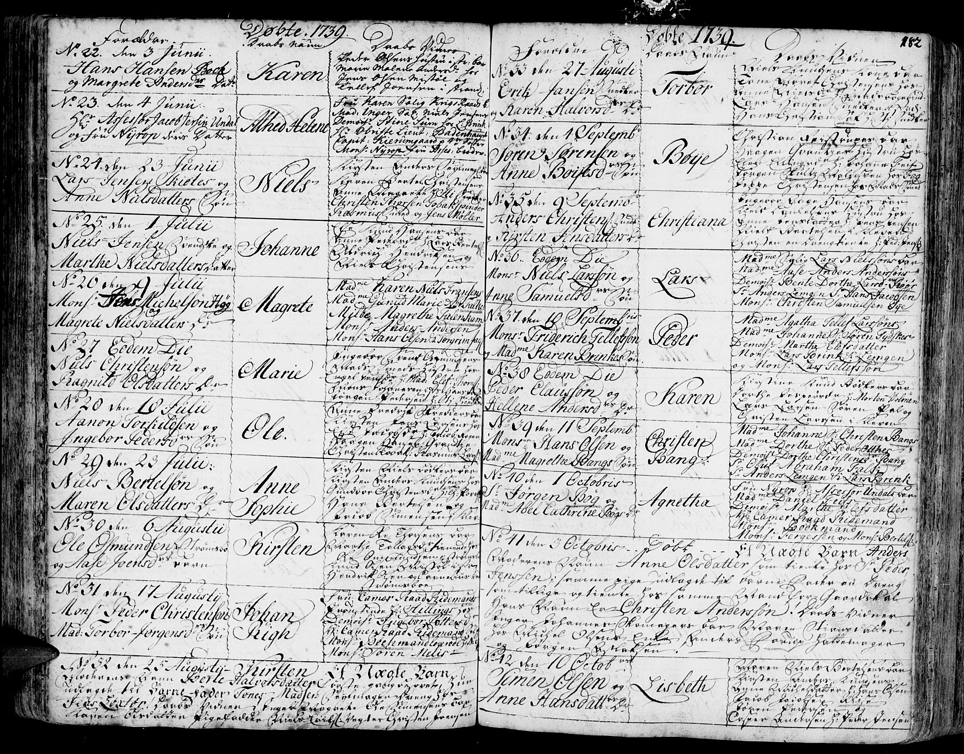 Arendal sokneprestkontor, Trefoldighet, AV/SAK-1111-0040/F/Fa/L0001: Parish register (official) no. A 1, 1703-1815, p. 182