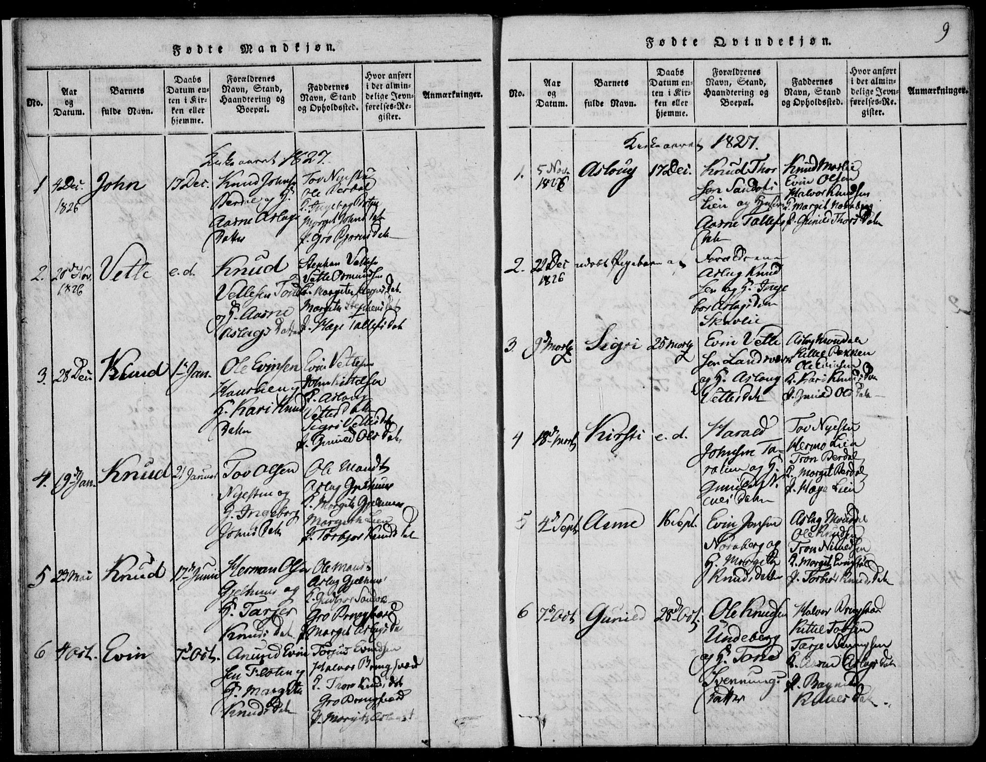 Vinje kirkebøker, SAKO/A-312/F/Fb/L0001: Parish register (official) no. II 1, 1814-1843, p. 9