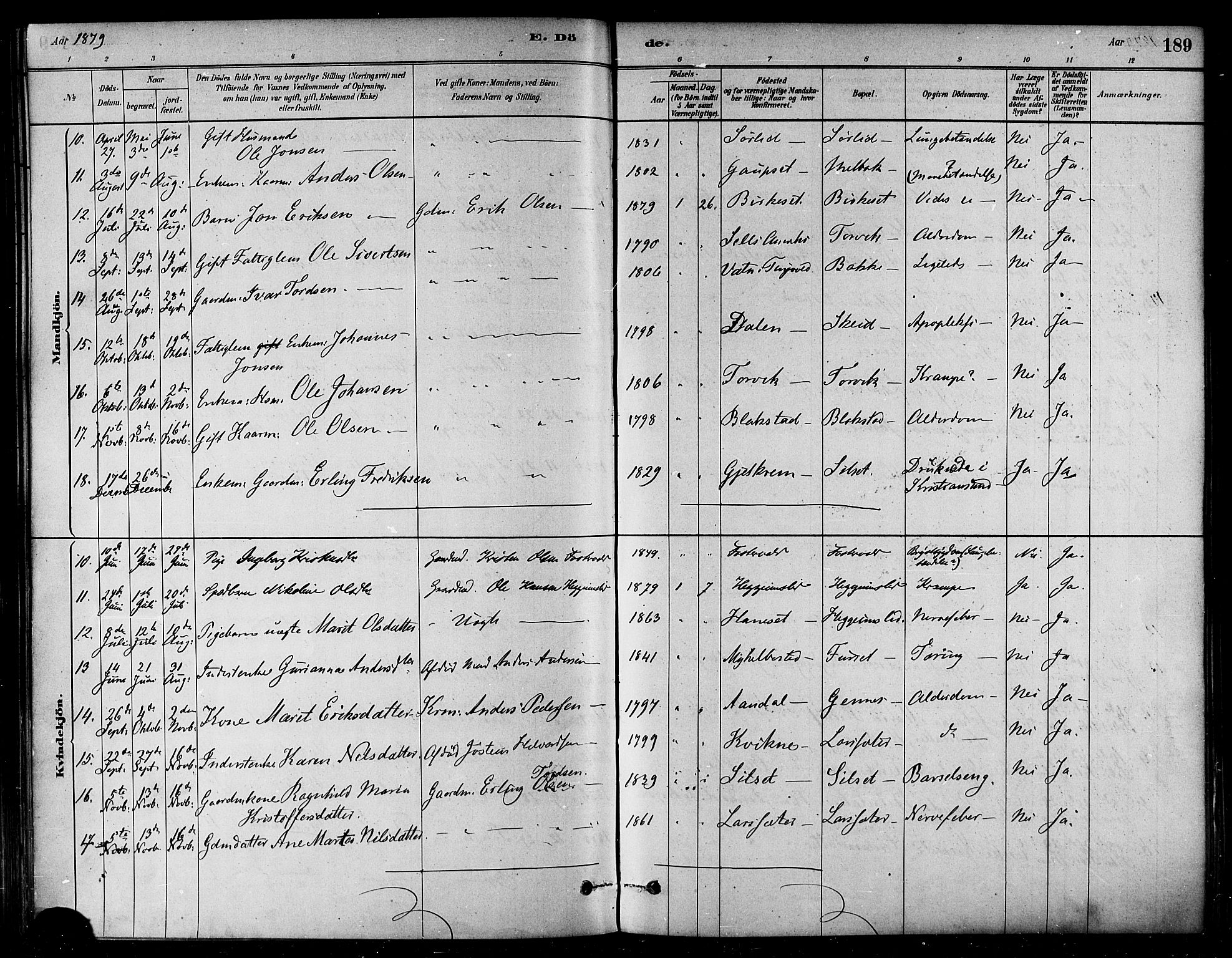 Ministerialprotokoller, klokkerbøker og fødselsregistre - Møre og Romsdal, AV/SAT-A-1454/584/L0967: Parish register (official) no. 584A07, 1879-1894, p. 189