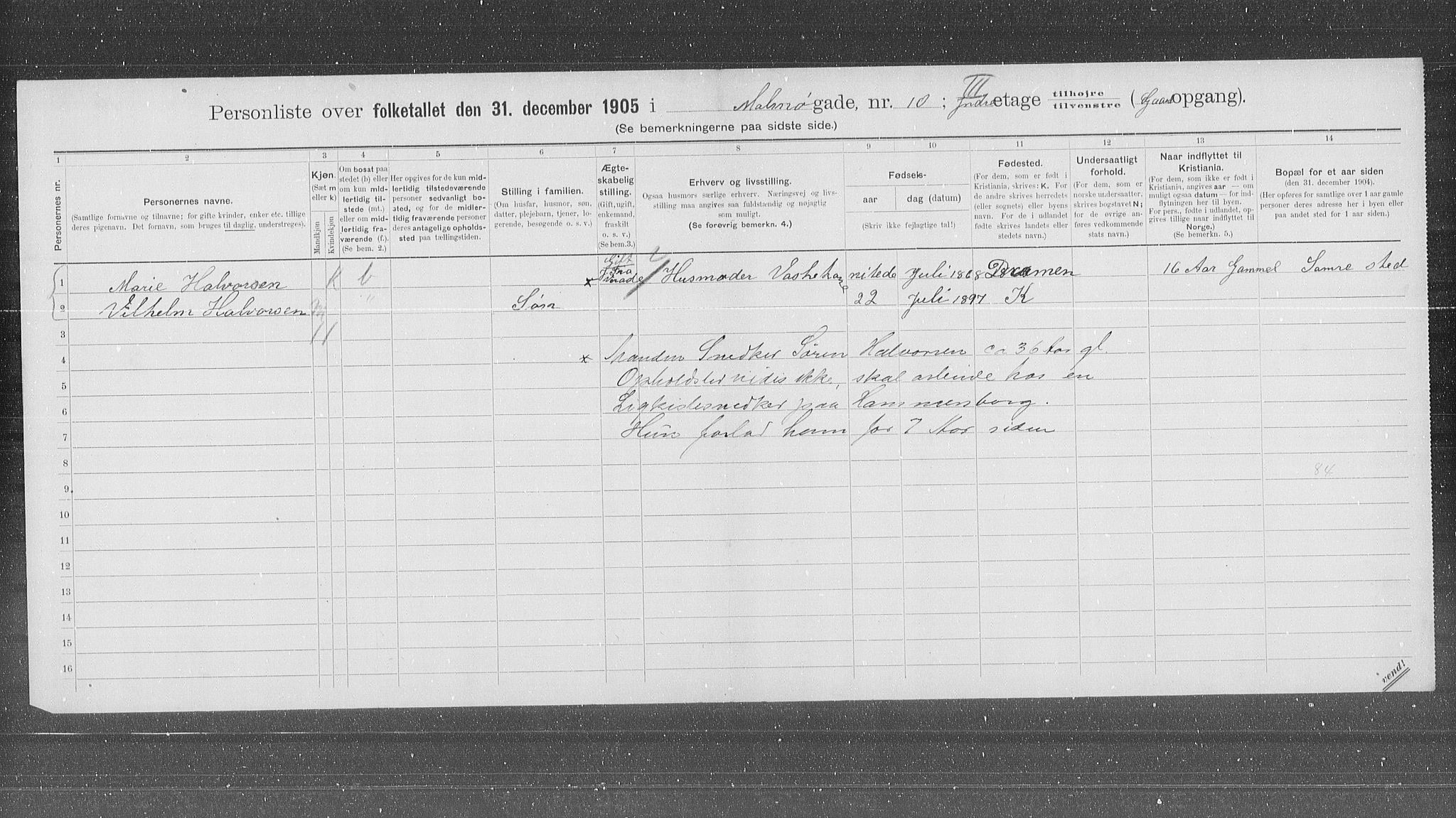 OBA, Municipal Census 1905 for Kristiania, 1905, p. 31525