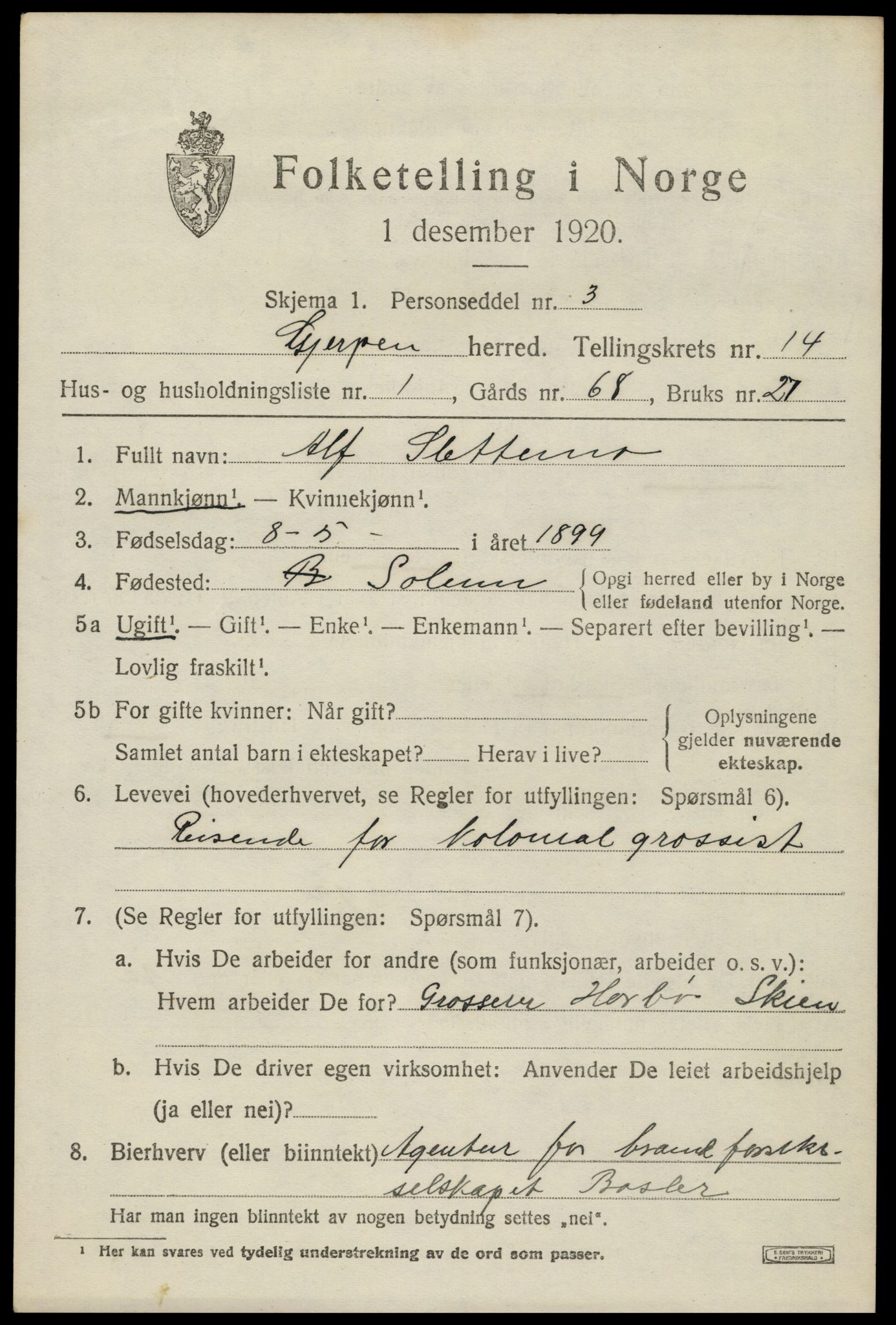 SAKO, 1920 census for Gjerpen, 1920, p. 15680