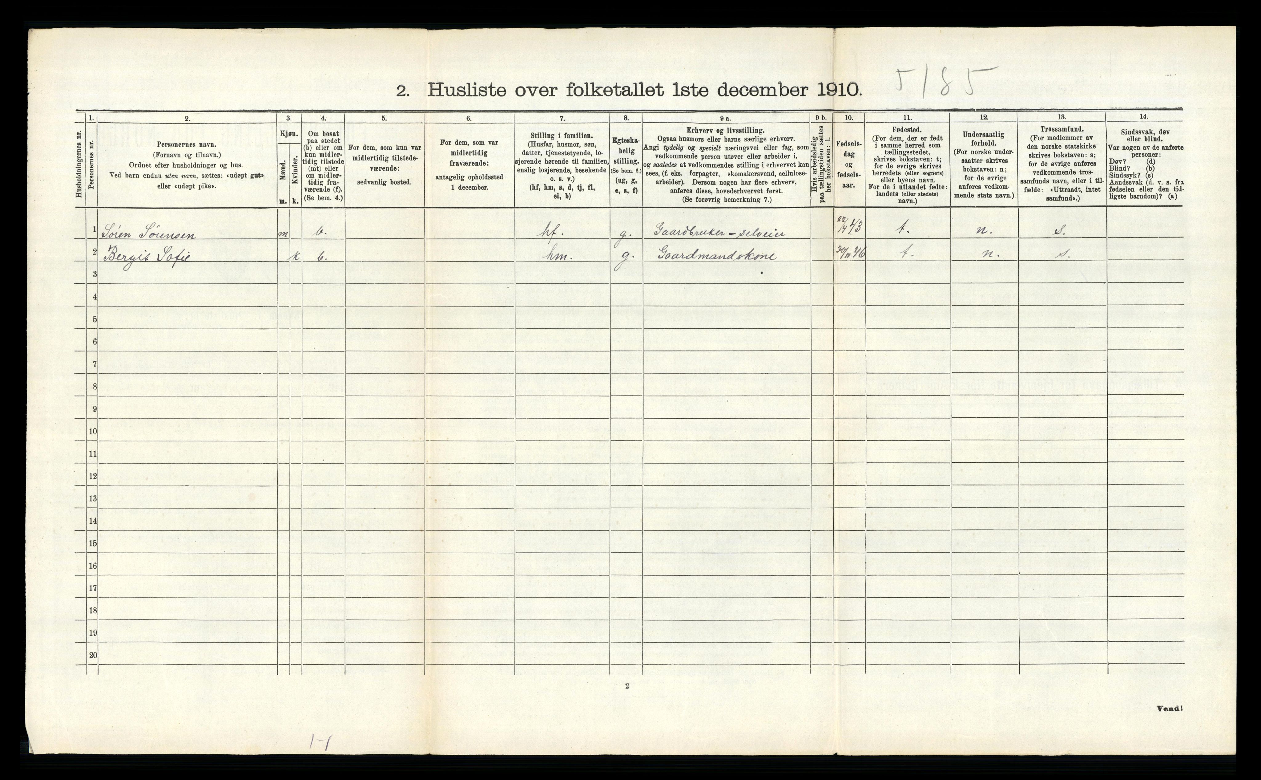 RA, 1910 census for Sandeherred, 1910, p. 1238