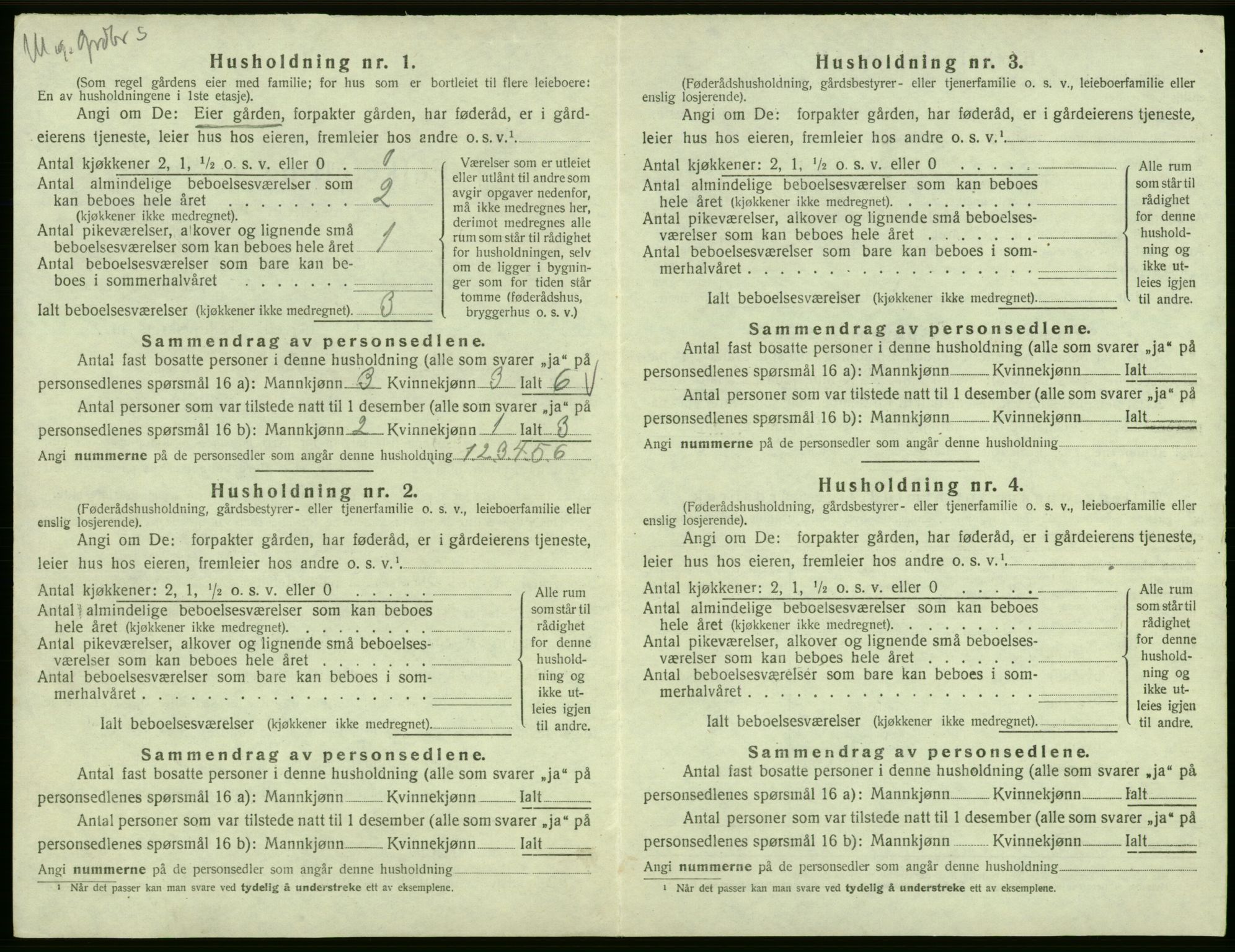 SAB, 1920 census for Odda, 1920, p. 1134