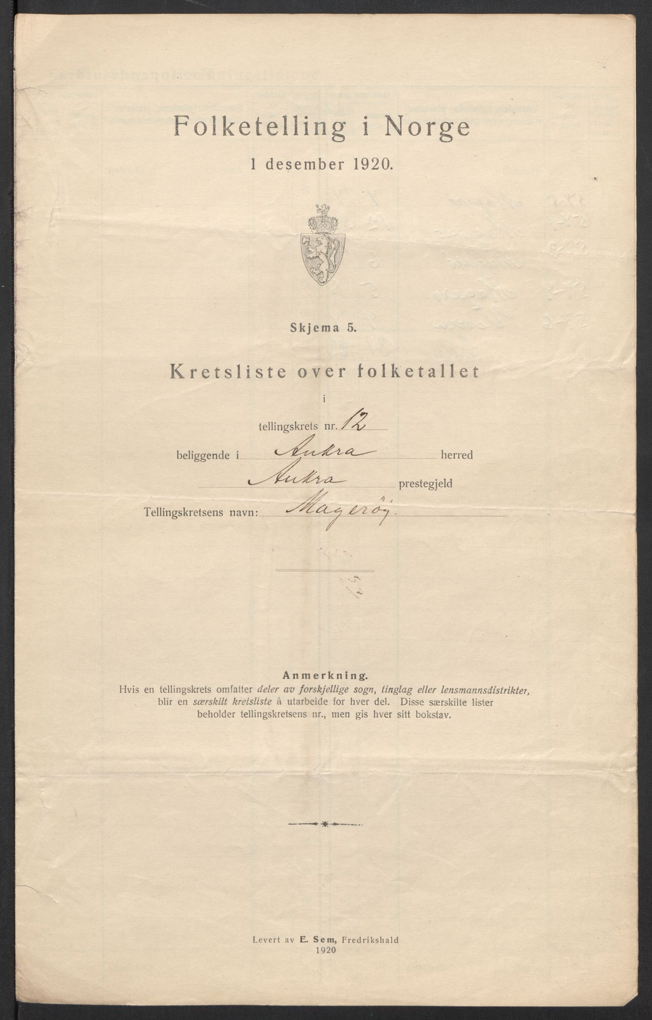 SAT, 1920 census for Aukra, 1920, p. 43