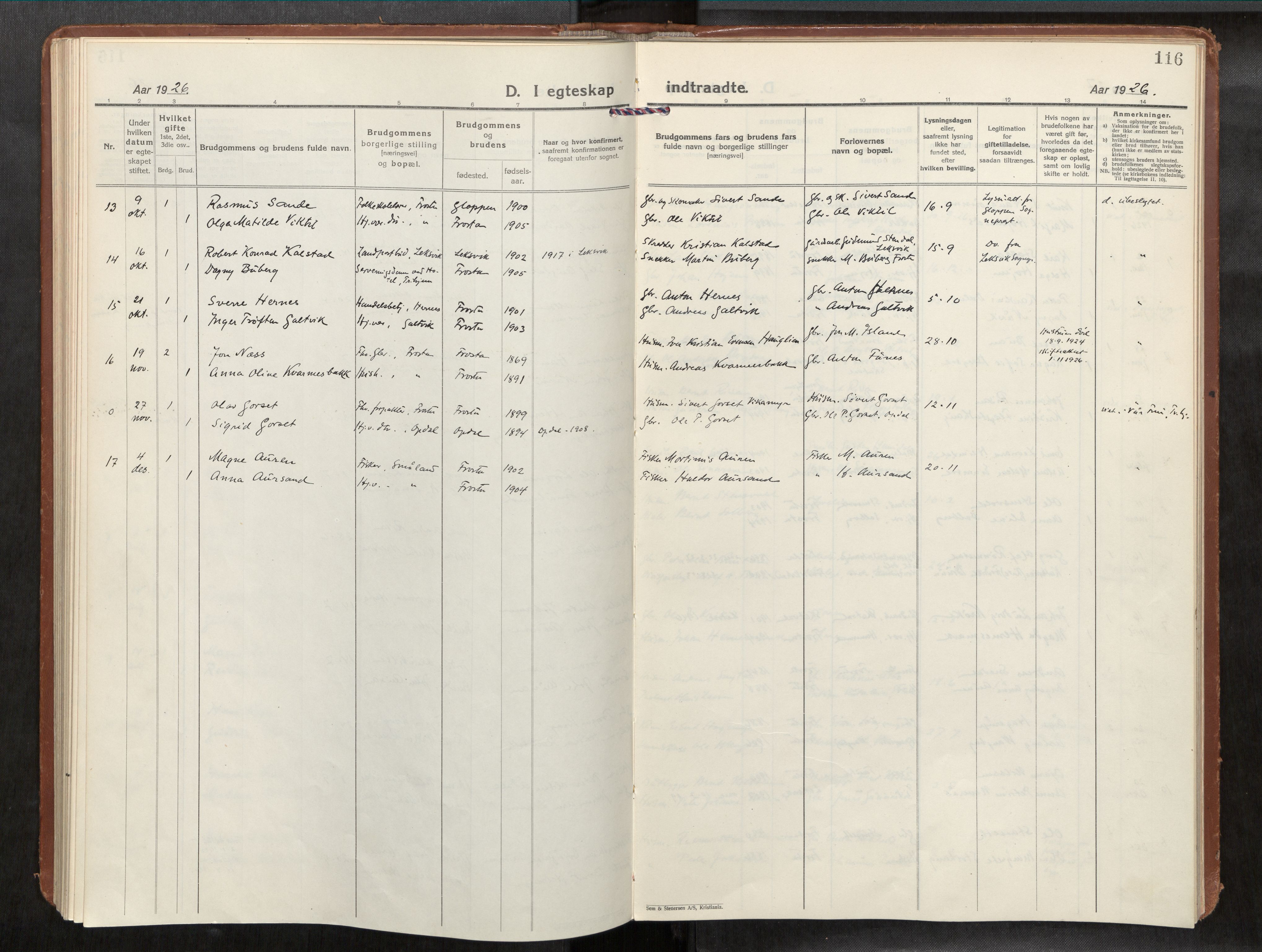 Frosta sokneprestkontor, AV/SAT-A-4380/2/H/Haa/L0001: Parish register (official) no. 1, 1926-1934, p. 116