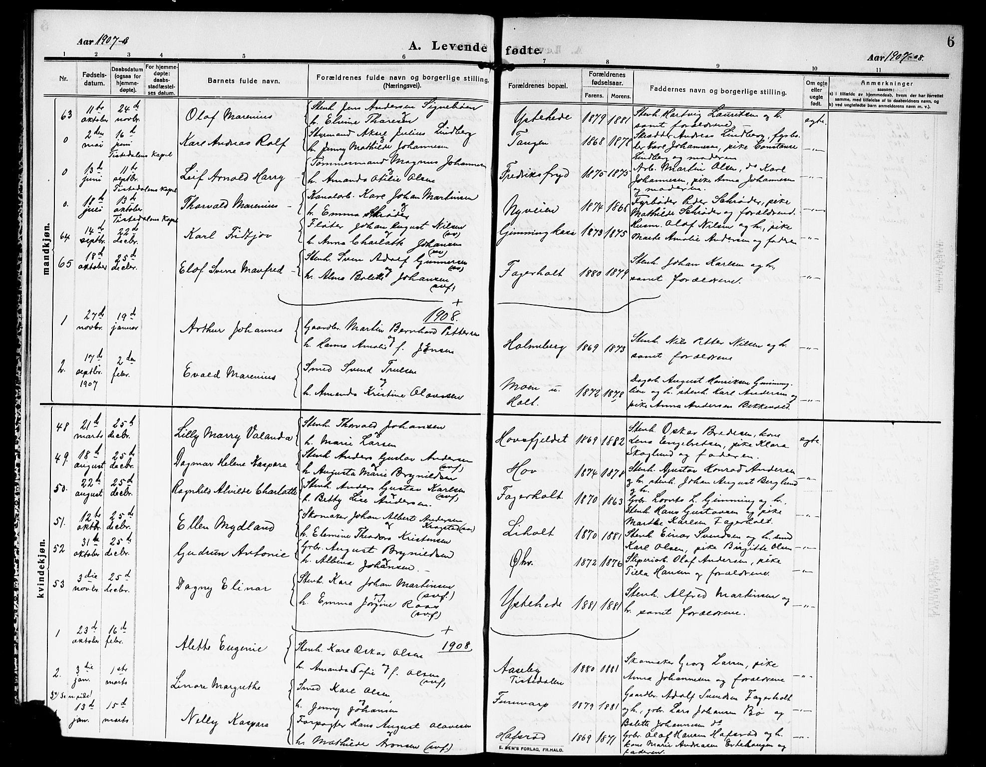 Idd prestekontor Kirkebøker, AV/SAO-A-10911/G/Gb/L0002: Parish register (copy) no. II 2, 1907-1913, p. 6