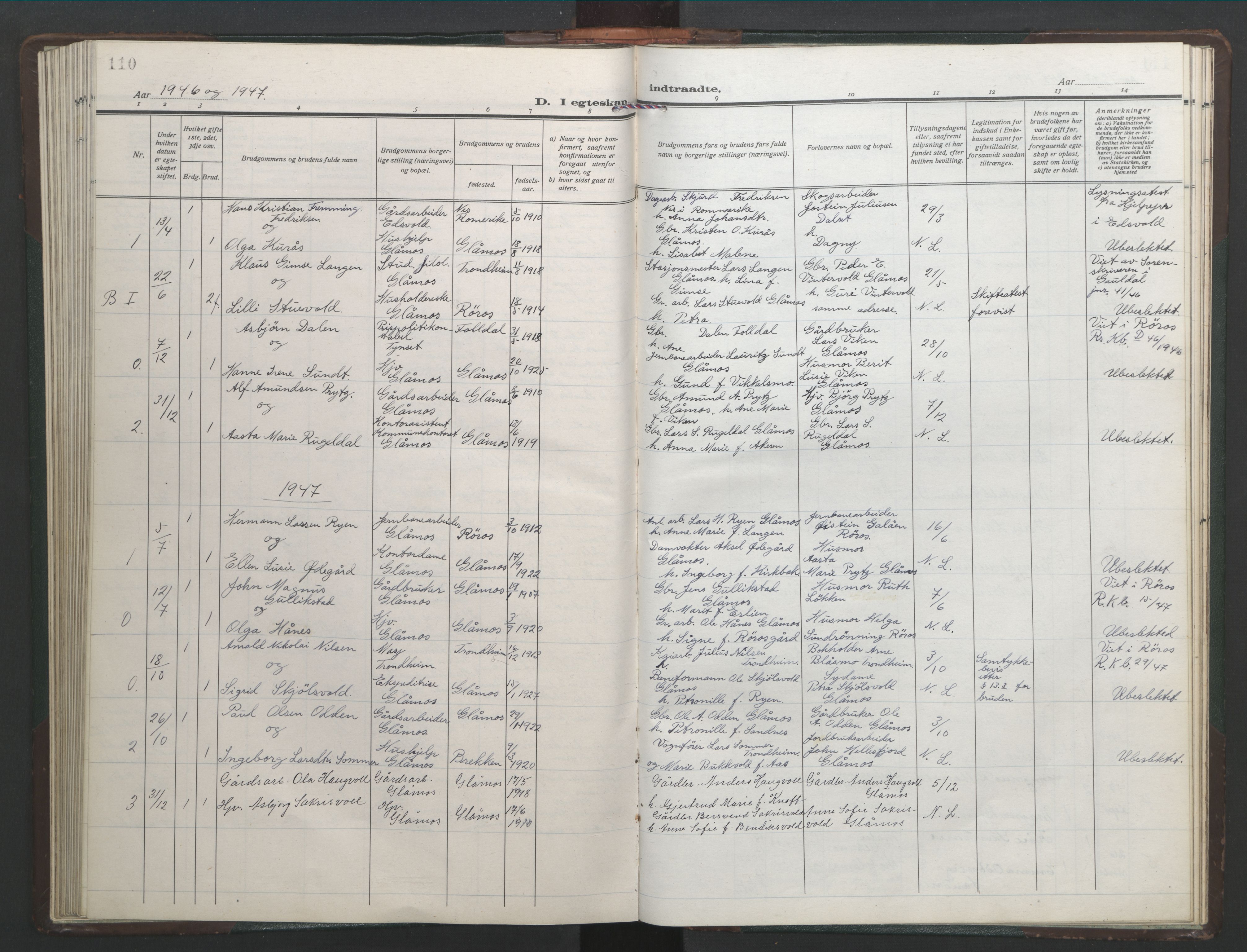 Ministerialprotokoller, klokkerbøker og fødselsregistre - Sør-Trøndelag, SAT/A-1456/682/L0947: Parish register (copy) no. 682C01, 1926-1968, p. 110