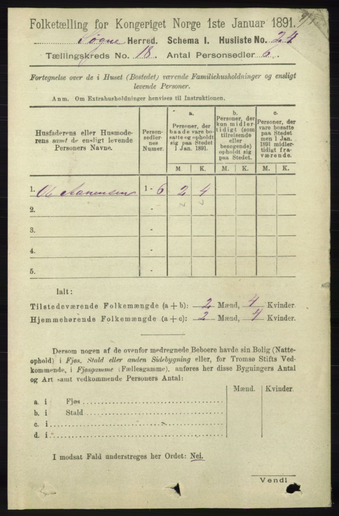 RA, 1891 census for 1018 Søgne, 1891, p. 4726