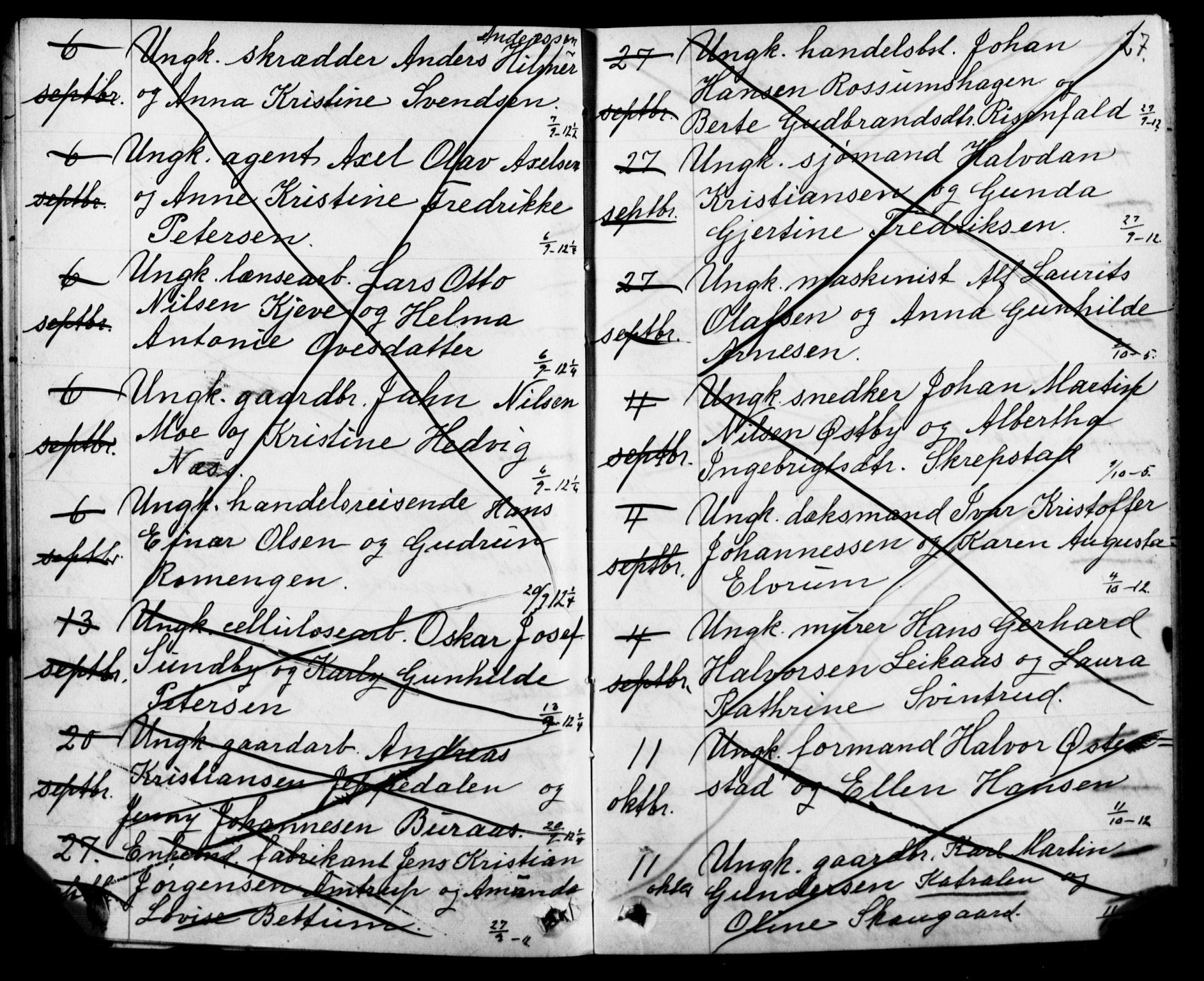 Oslo domkirke Kirkebøker, SAO/A-10752/H/Ha/L0005: Banns register no. 5, 1913-1919, p. 26-27
