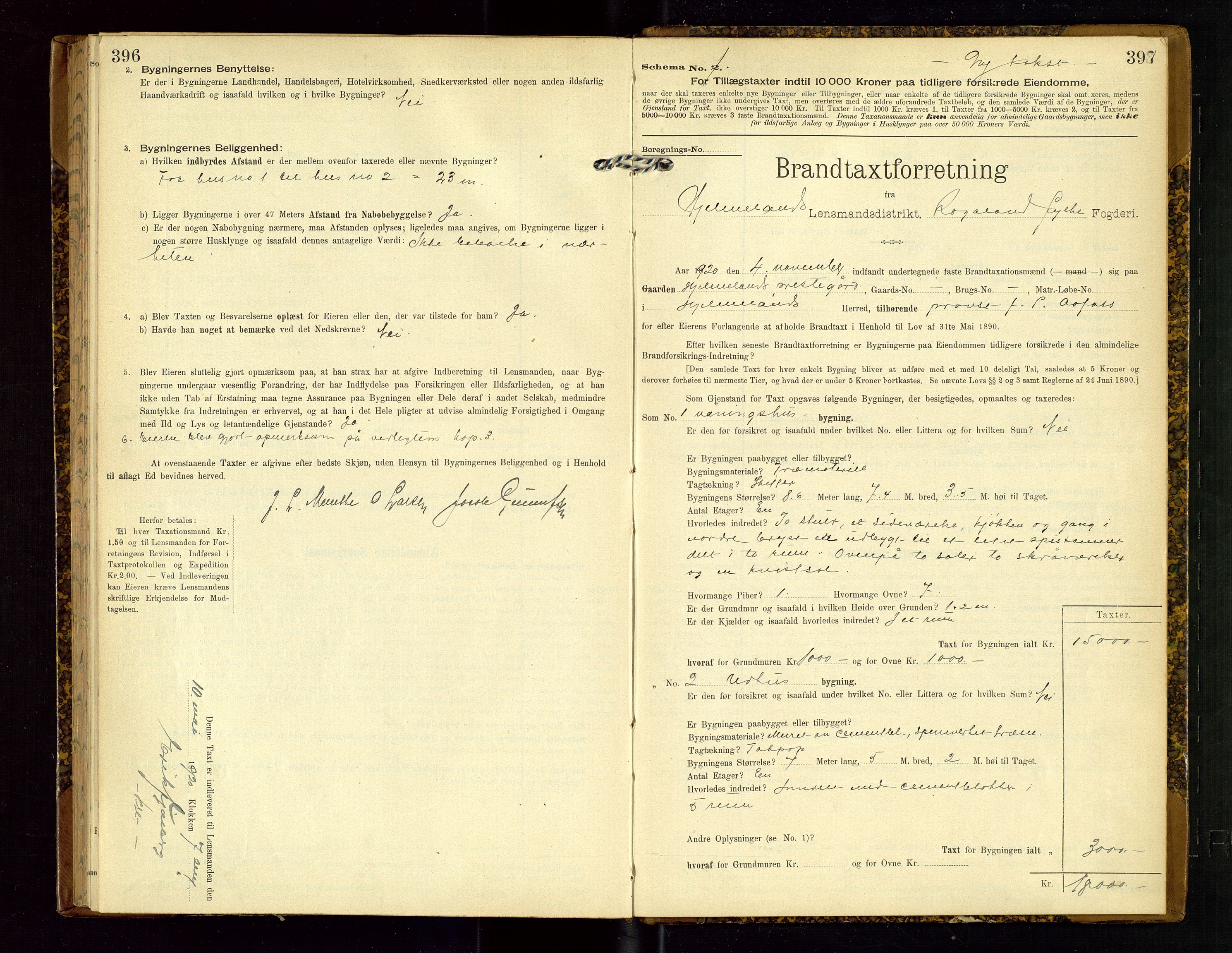 Hjelmeland lensmannskontor, SAST/A-100439/Gob/L0002: "Brandtaxationsprotokol", 1904-1920, p. 396-397