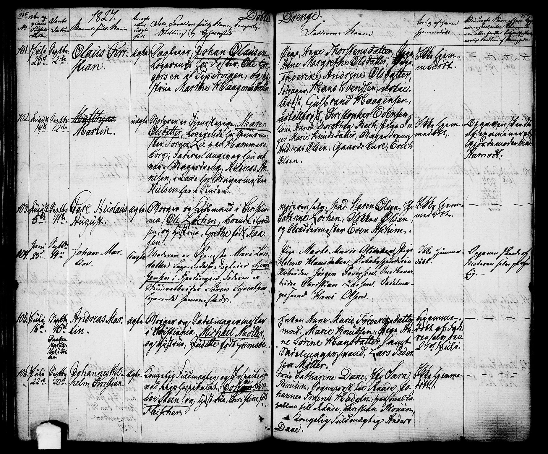 Oslo domkirke Kirkebøker, SAO/A-10752/F/Fa/L0010: Parish register (official) no. 10, 1824-1830, p. 324-325