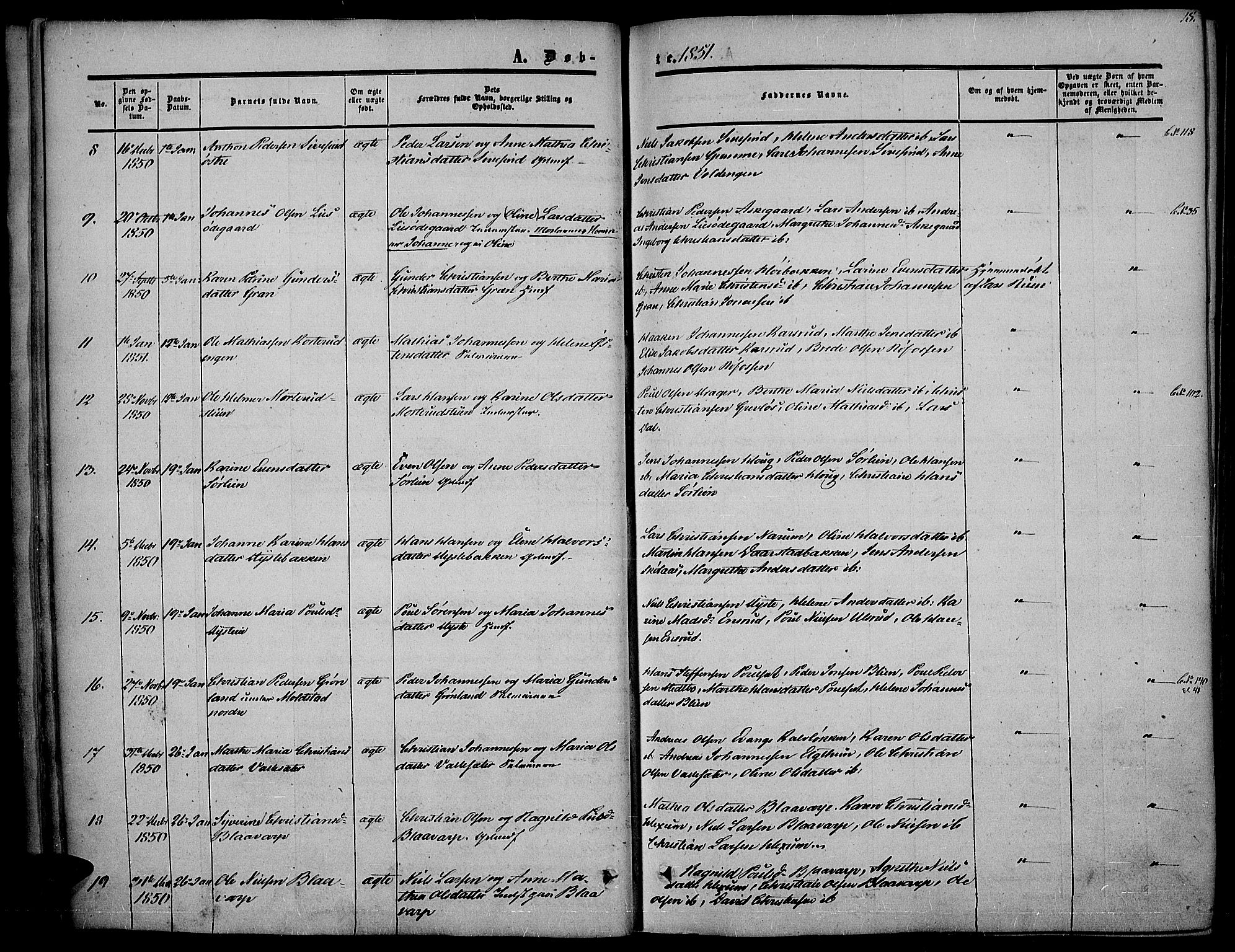 Vestre Toten prestekontor, SAH/PREST-108/H/Ha/Haa/L0005: Parish register (official) no. 5, 1850-1855, p. 18