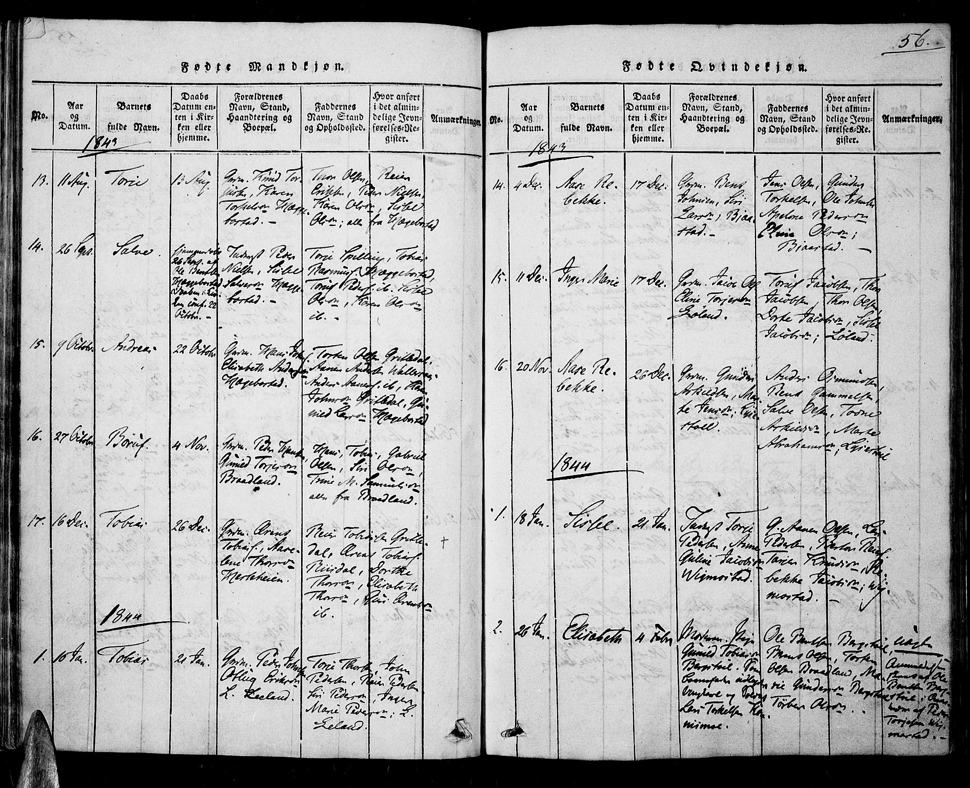Nord-Audnedal sokneprestkontor, SAK/1111-0032/F/Fa/Fab/L0001: Parish register (official) no. A 1, 1816-1858, p. 56