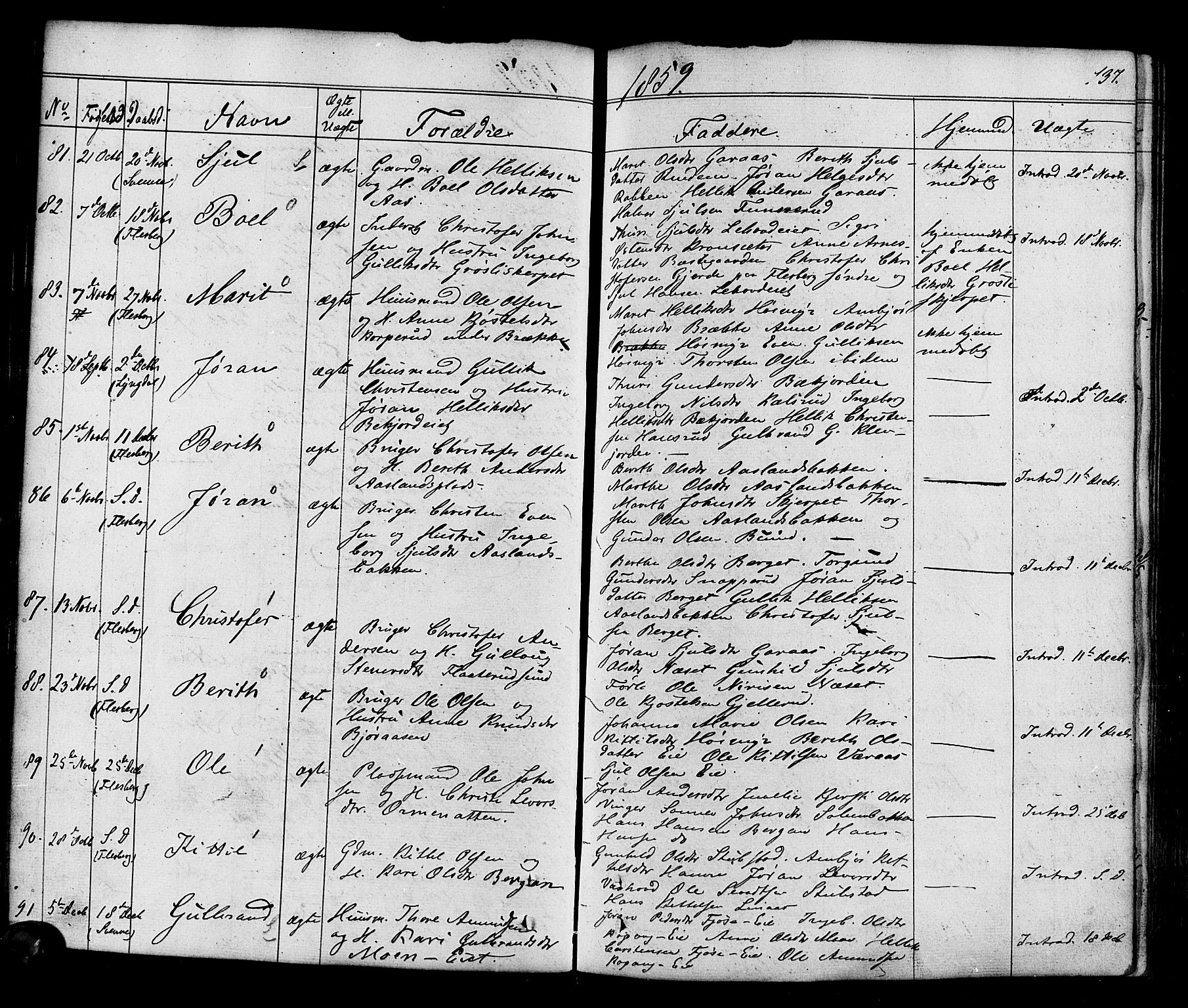 Flesberg kirkebøker, SAKO/A-18/F/Fa/L0006: Parish register (official) no. I 6, 1834-1860, p. 137