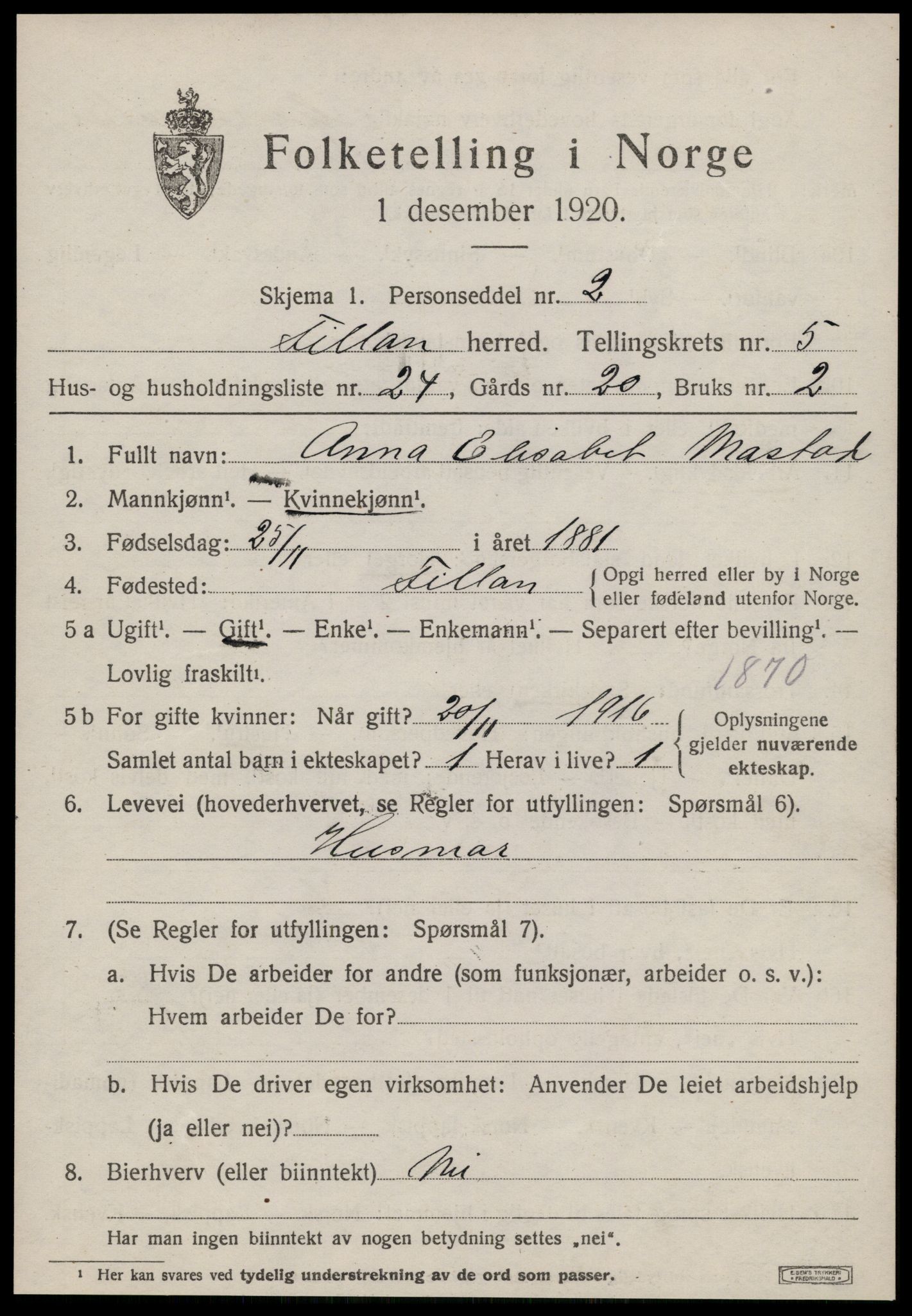 SAT, 1920 census for Fillan, 1920, p. 2624