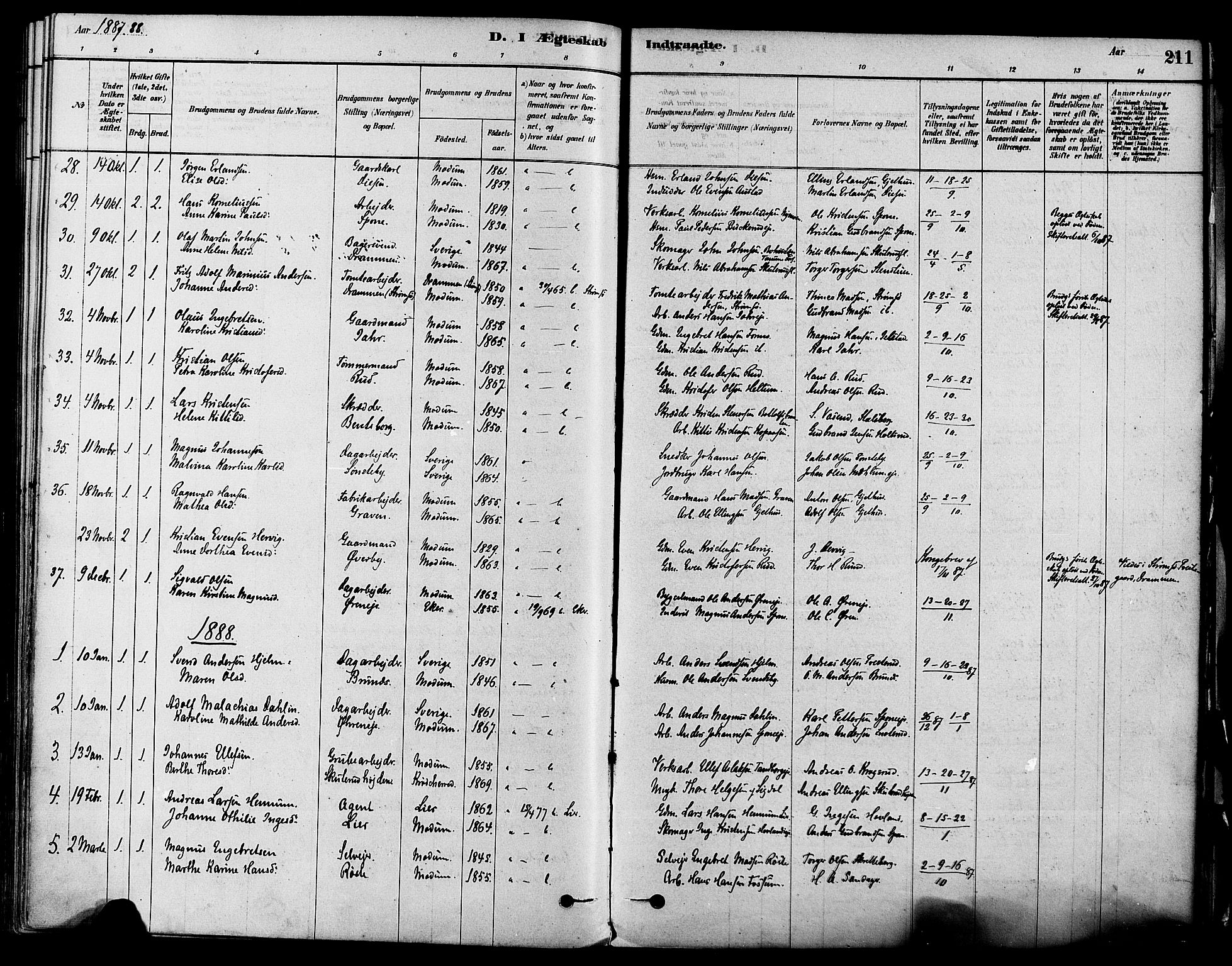 Modum kirkebøker, AV/SAKO-A-234/F/Fa/L0011: Parish register (official) no. 11, 1877-1889, p. 211