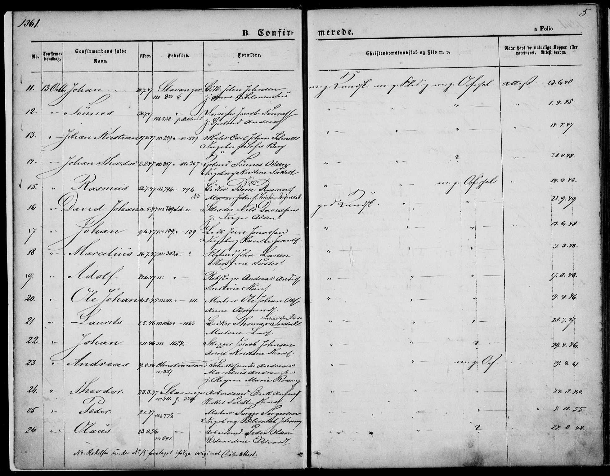St. Petri sokneprestkontor, SAST/A-101813/001/30/30BA/L0004: Parish register (official) no. A 4, 1861-1865, p. 5