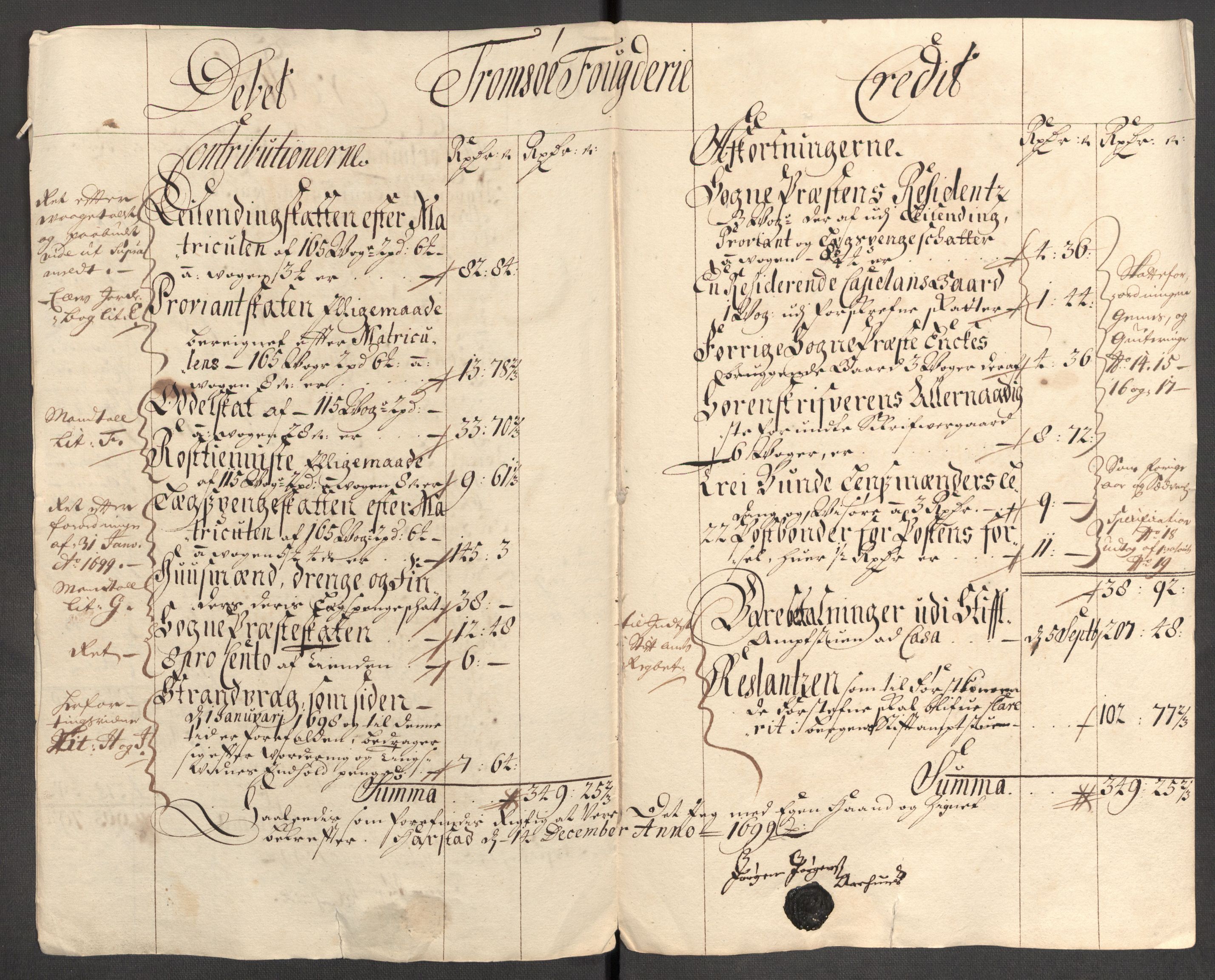 Rentekammeret inntil 1814, Reviderte regnskaper, Fogderegnskap, AV/RA-EA-4092/R68/L4754: Fogderegnskap Senja og Troms, 1697-1699, p. 259