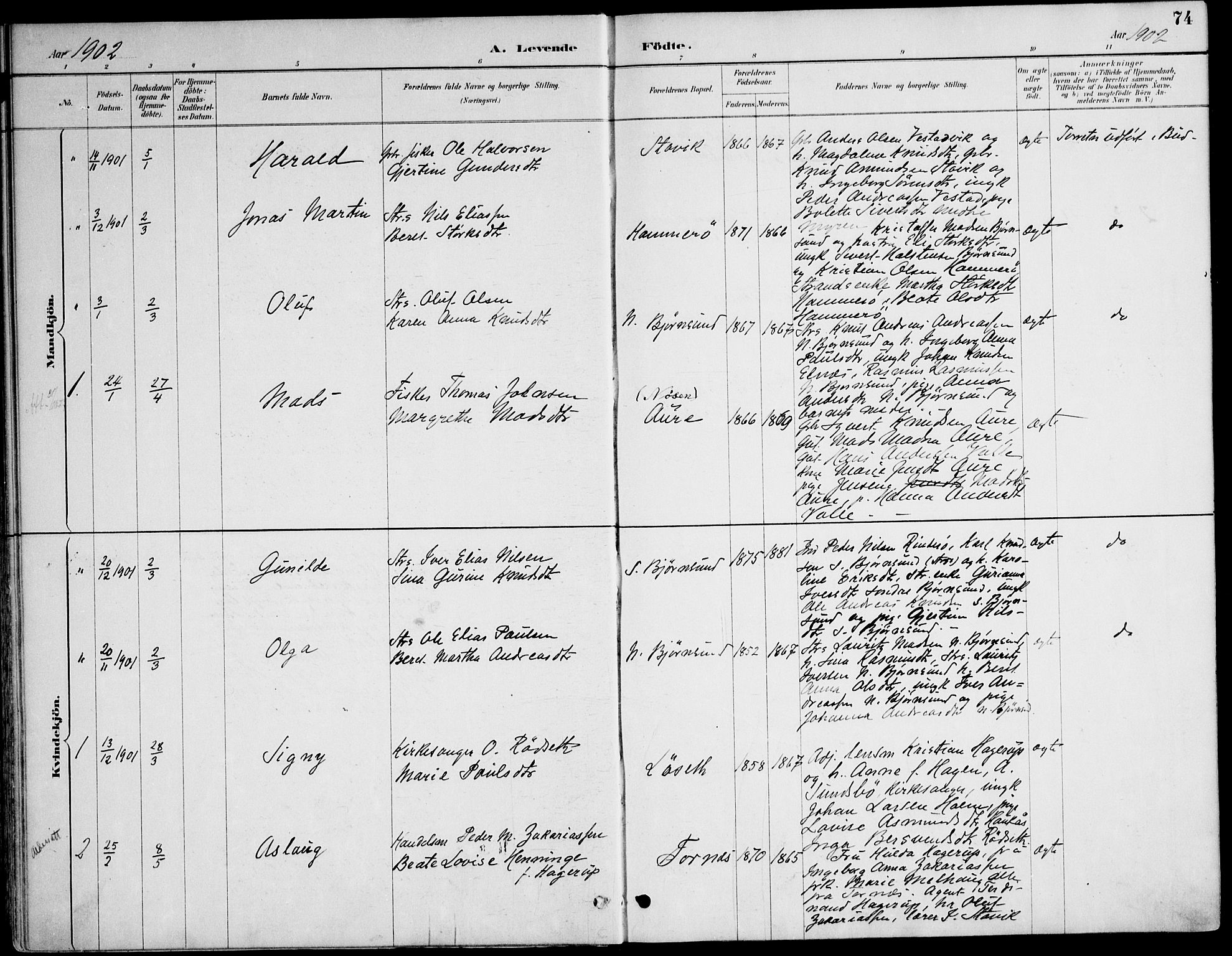 Ministerialprotokoller, klokkerbøker og fødselsregistre - Møre og Romsdal, AV/SAT-A-1454/565/L0750: Parish register (official) no. 565A04, 1887-1905, p. 74