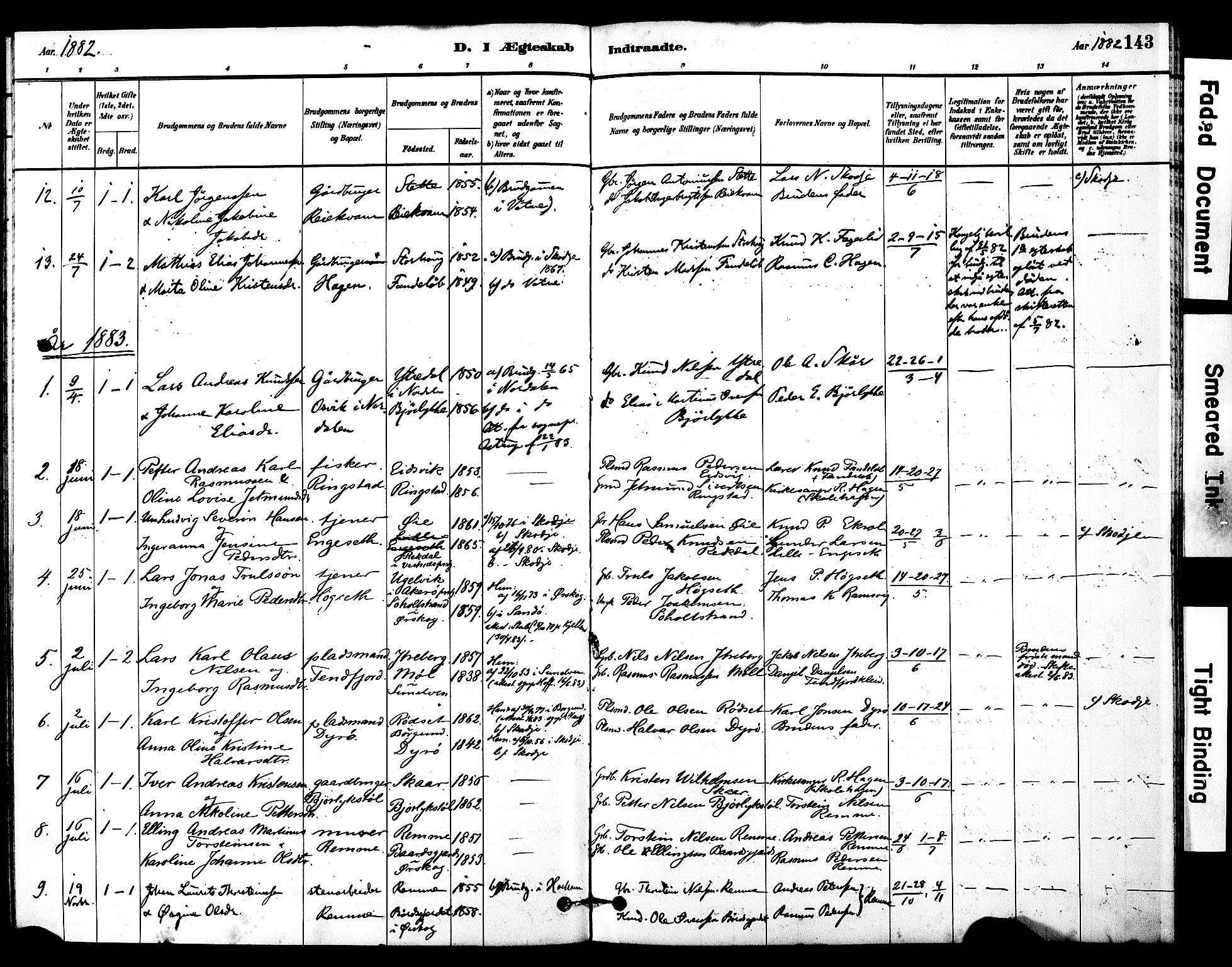 Ministerialprotokoller, klokkerbøker og fødselsregistre - Møre og Romsdal, SAT/A-1454/525/L0374: Parish register (official) no. 525A04, 1880-1899, p. 143