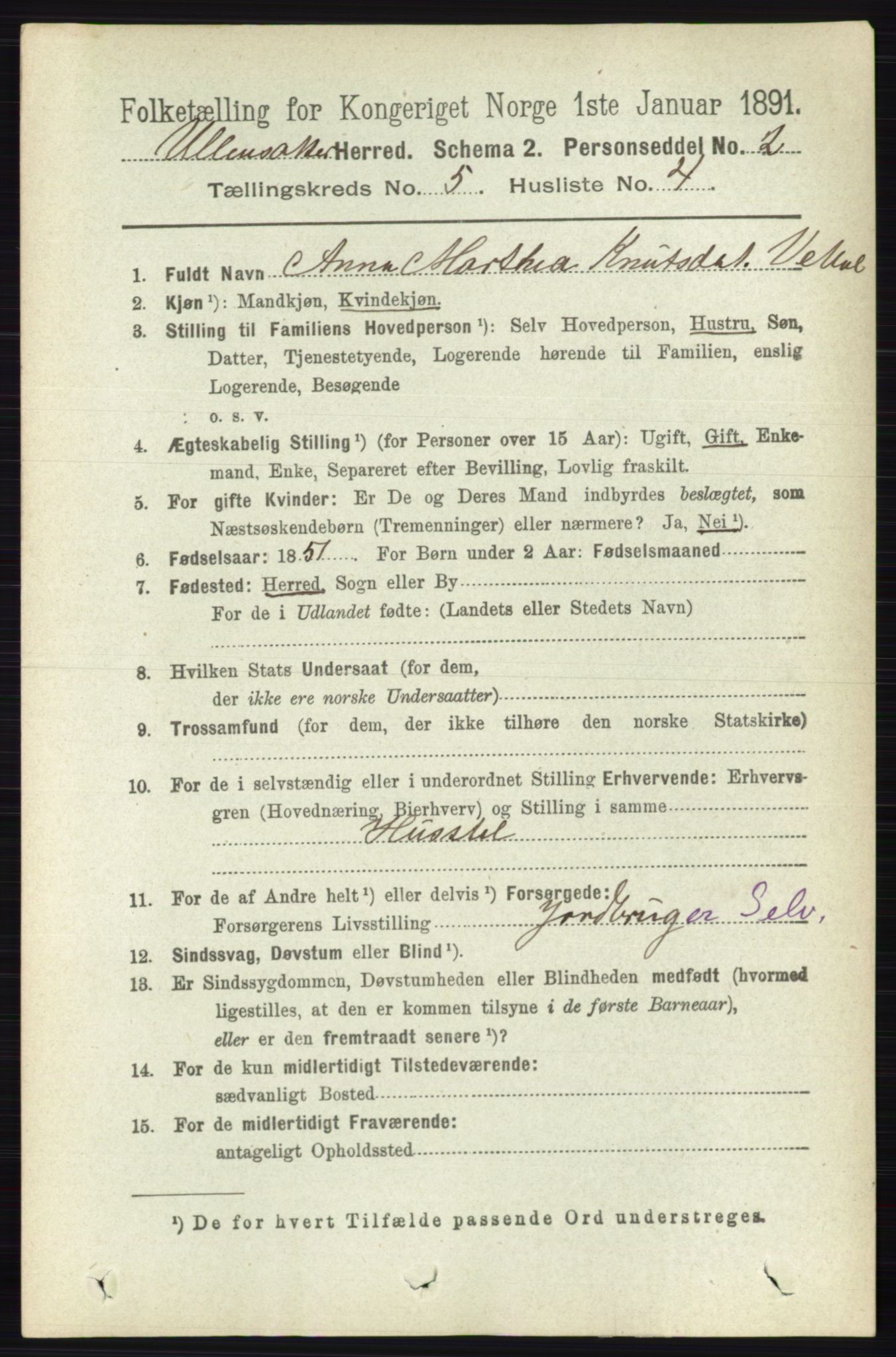 RA, 1891 census for 0235 Ullensaker, 1891, p. 2112
