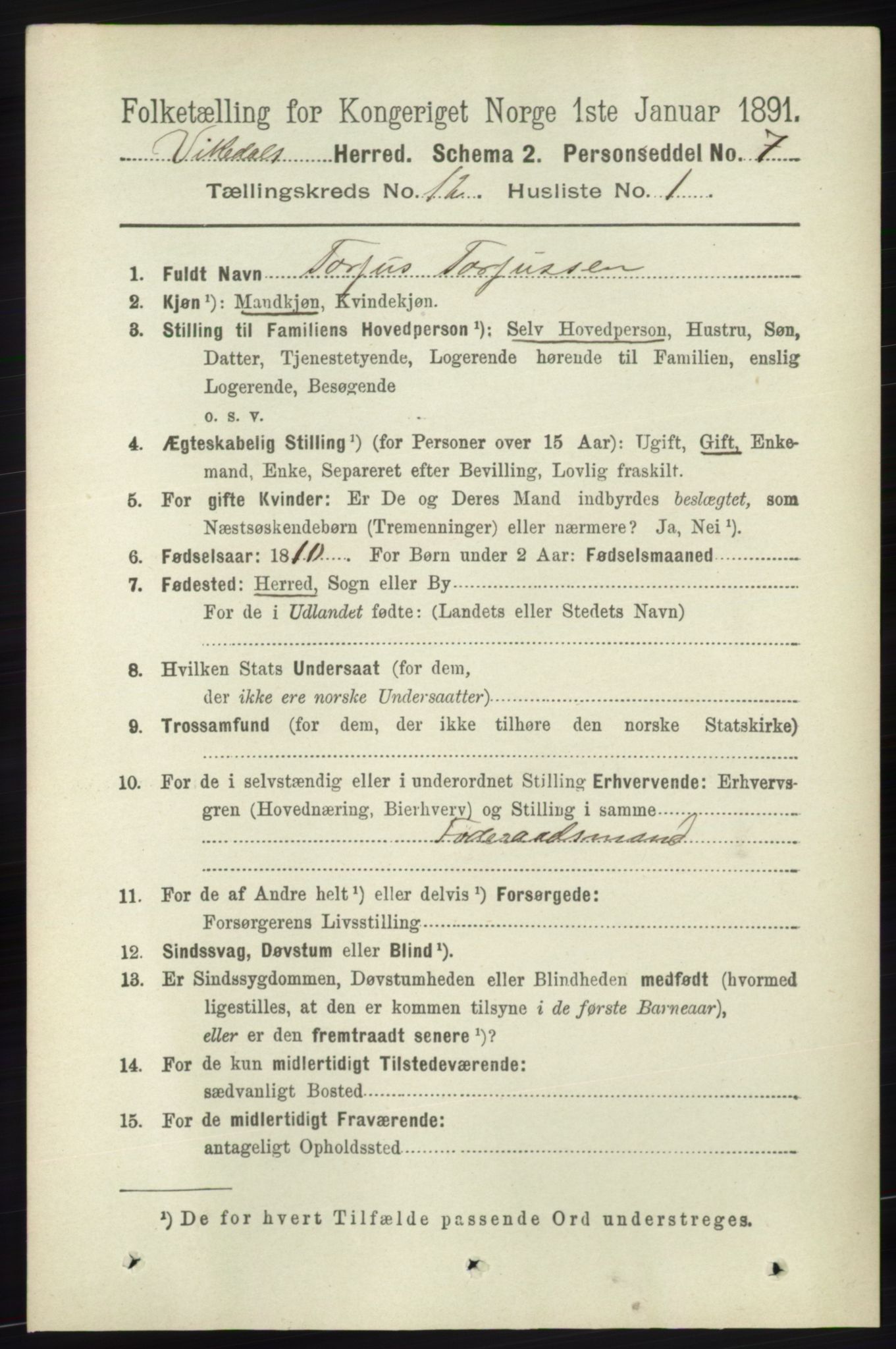 RA, 1891 census for 1157 Vikedal, 1891, p. 3188