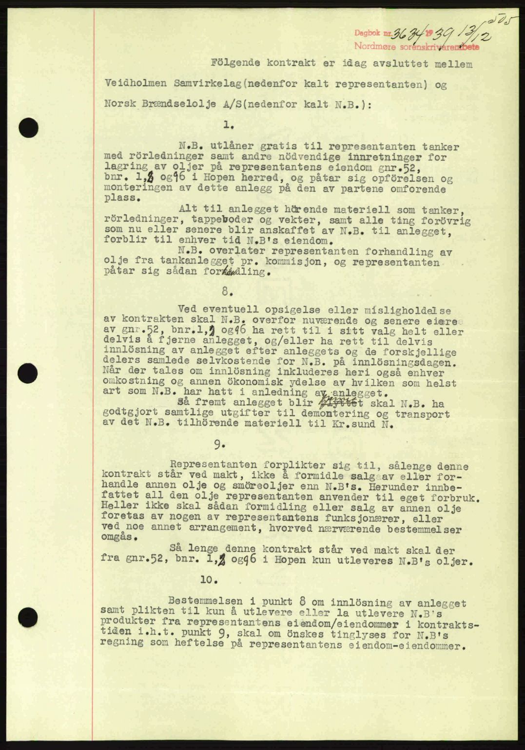 Nordmøre sorenskriveri, AV/SAT-A-4132/1/2/2Ca: Mortgage book no. B86, 1939-1940, Diary no: : 3634/1939