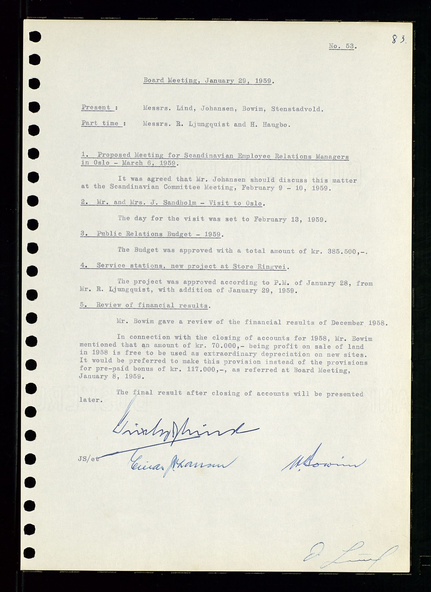 Pa 0982 - Esso Norge A/S, AV/SAST-A-100448/A/Aa/L0001/0001: Den administrerende direksjon Board minutes (styrereferater) / Den administrerende direksjon Board minutes (styrereferater), 1958-1959, p. 83