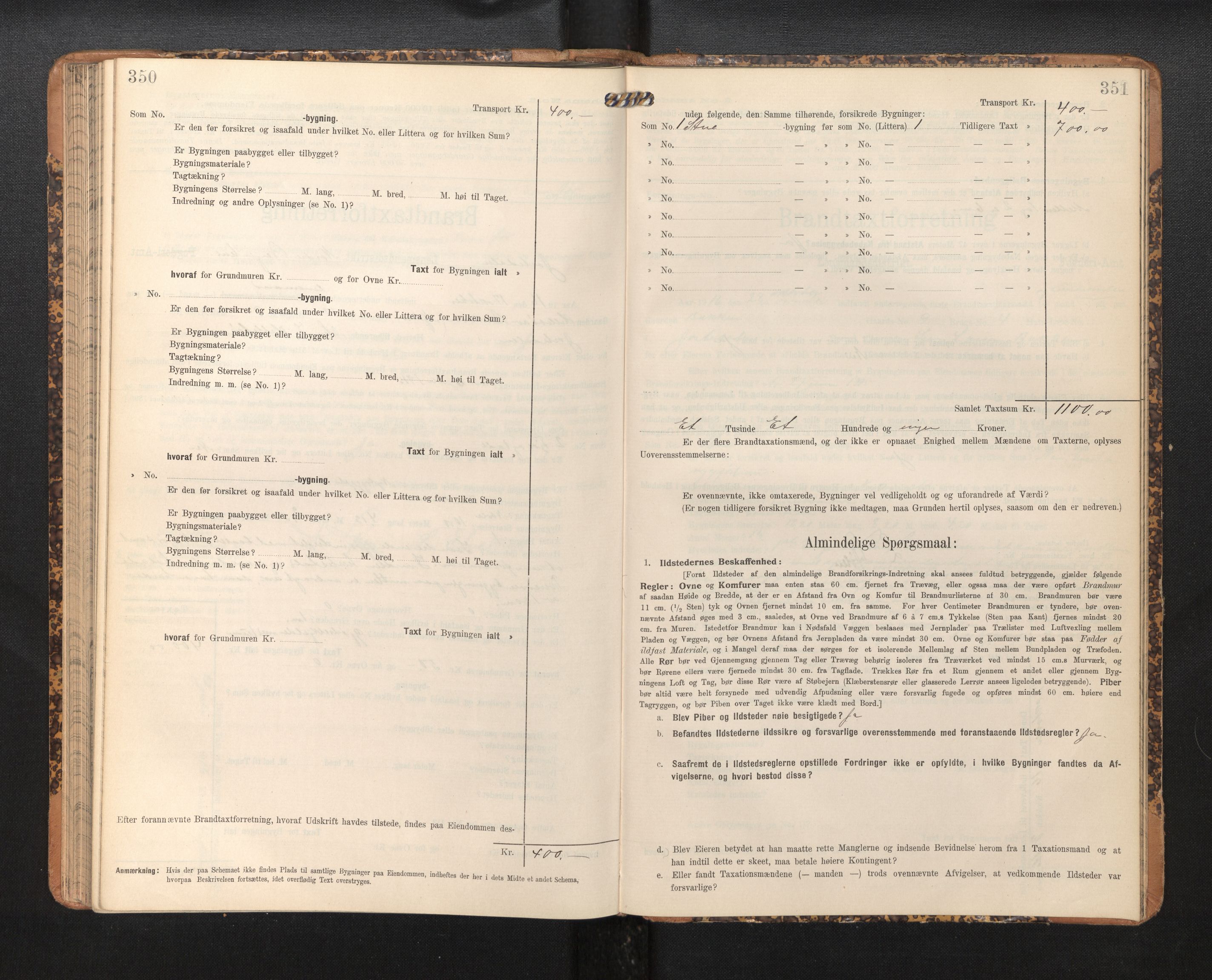 Lensmannen i Jostedal, SAB/A-28601/0012/L0004: Branntakstprotokoll, skjematakst, 1906-1919, p. 350-351