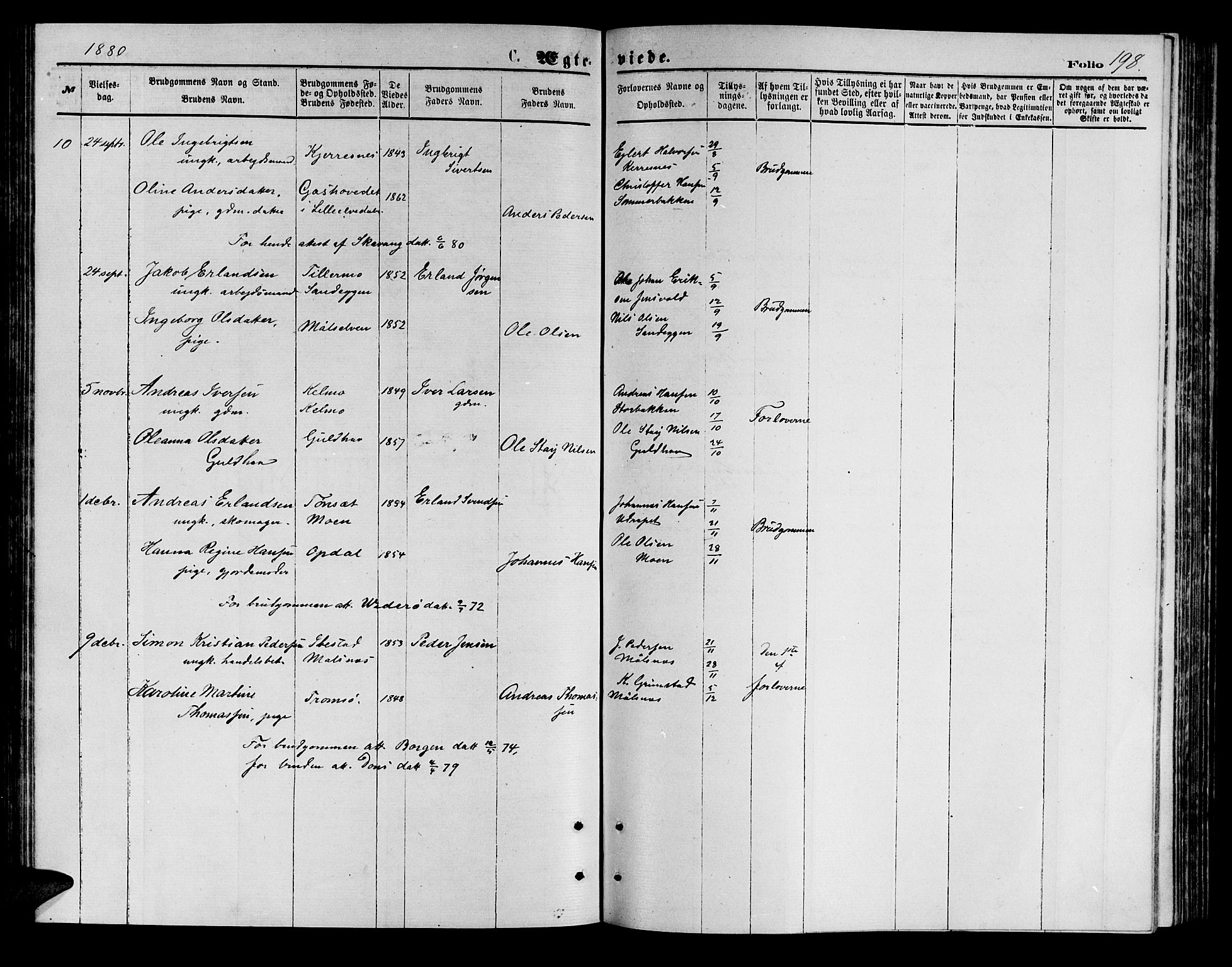 Målselv sokneprestembete, SATØ/S-1311/G/Ga/Gab/L0003klokker: Parish register (copy) no. 3, 1874-1885, p. 198
