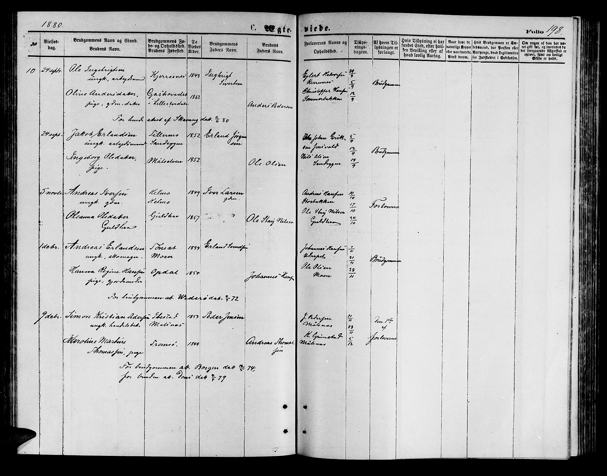 Målselv sokneprestembete, AV/SATØ-S-1311/G/Ga/Gab/L0003klokker: Parish register (copy) no. 3, 1874-1885, p. 198