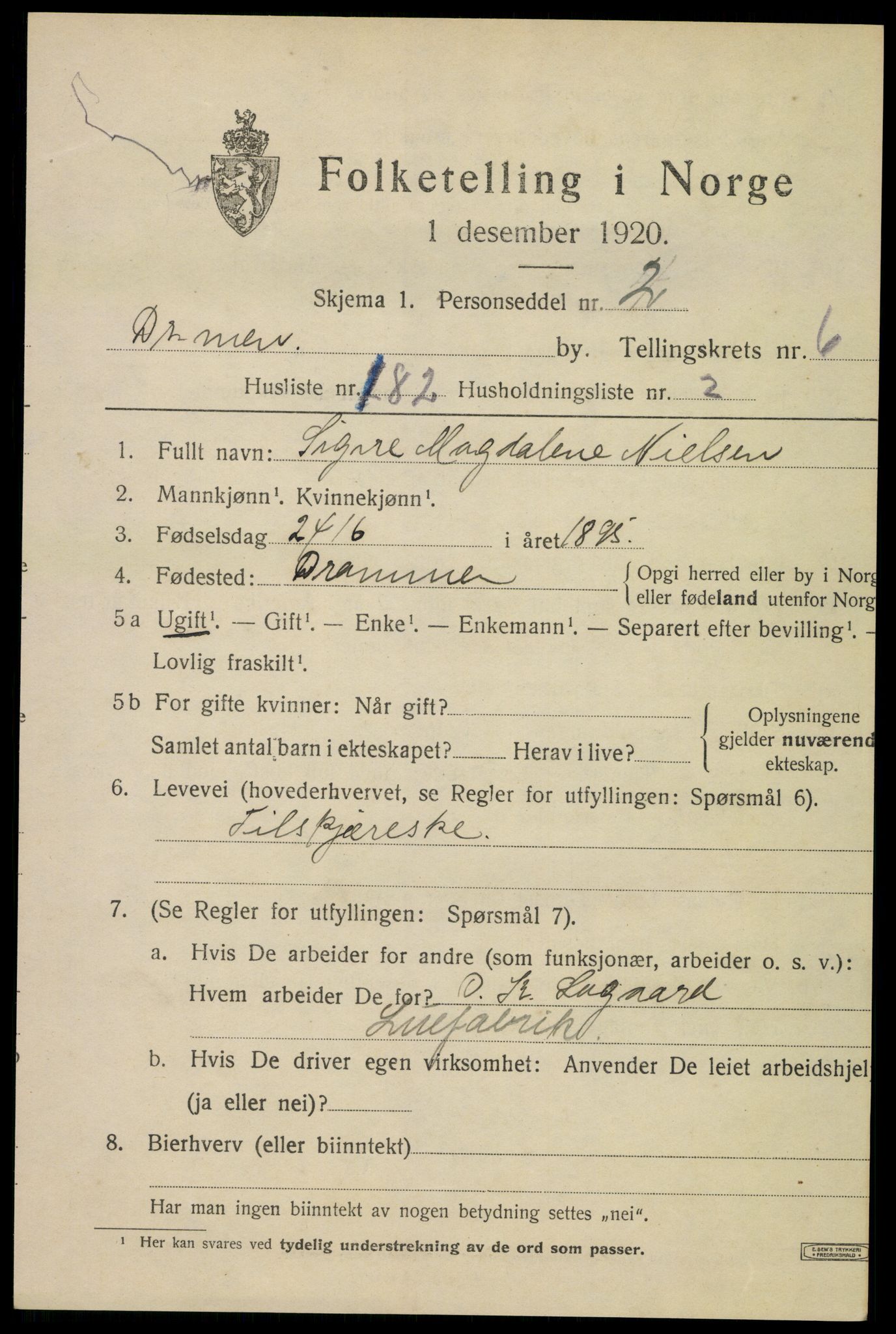 SAKO, 1920 census for Drammen, 1920, p. 45199